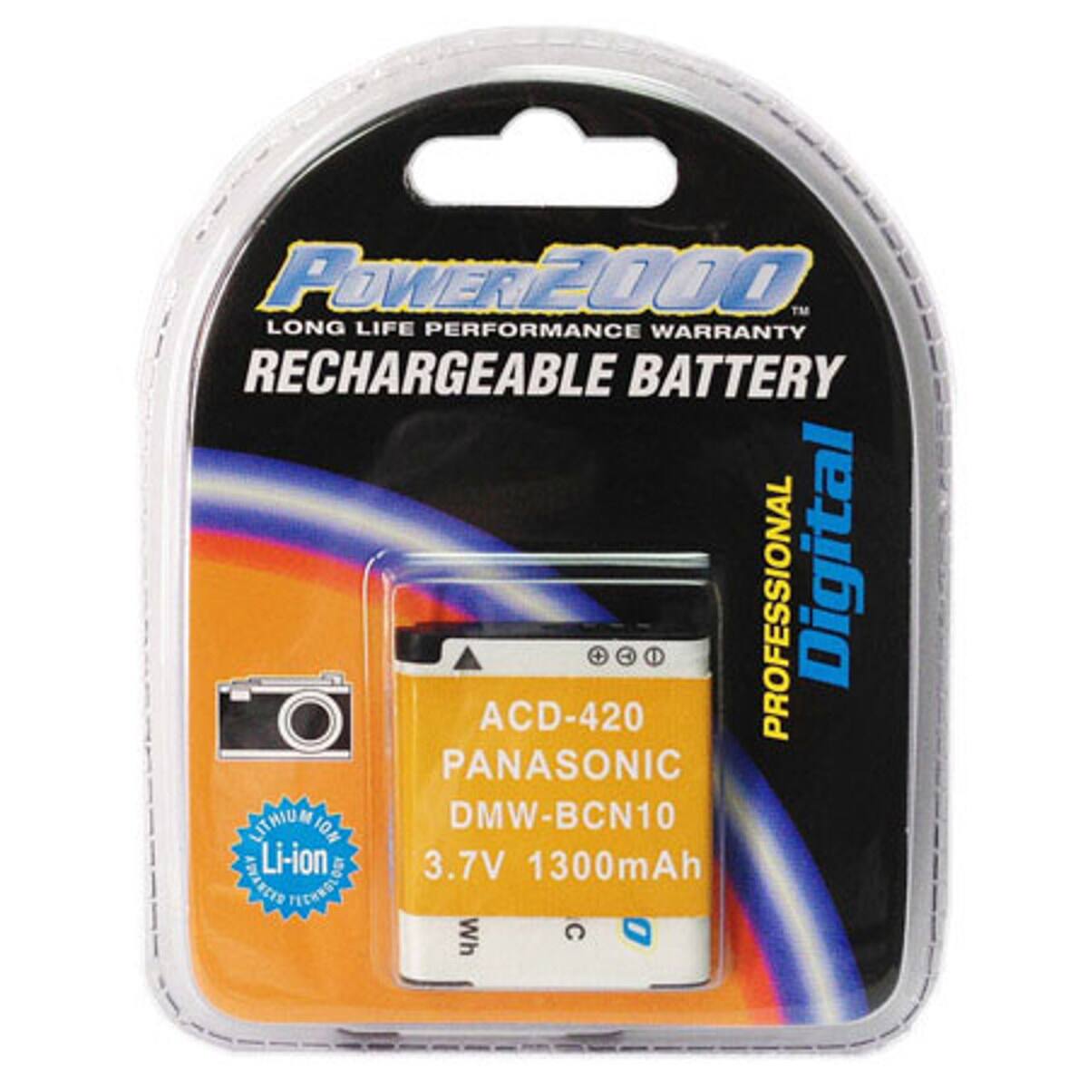 POWER2000™ LONG LIFE PERFORMANCE WARRANTY RECHARGEABLE BATTERY PANASONIC ACD-420 PROFESSIONAL Digital LITHIUM ION DMW-BCN10 Li-ion 3.7V 1300mAh
