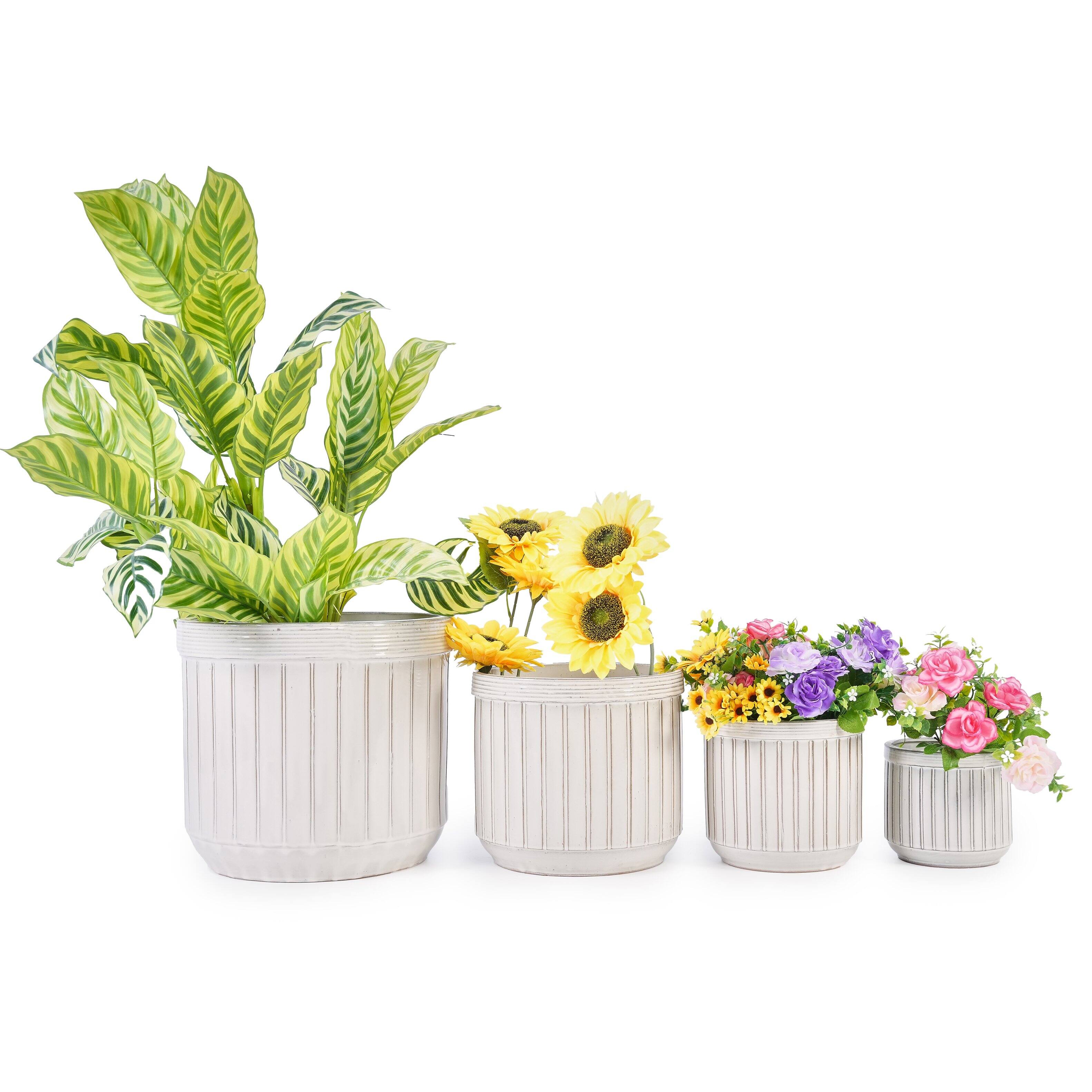 Back. Loheer - Ceramic Planter Set Loheer Handmade White Ceramic Planters Set of 4, 6 8 10 12 Inch Indoor Outdoor Pots.