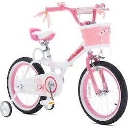 RoyalBaby - Princess Girl Bike 16" w/Training Wheels & Kickstand, Jenny/White Pink - White-Pink
