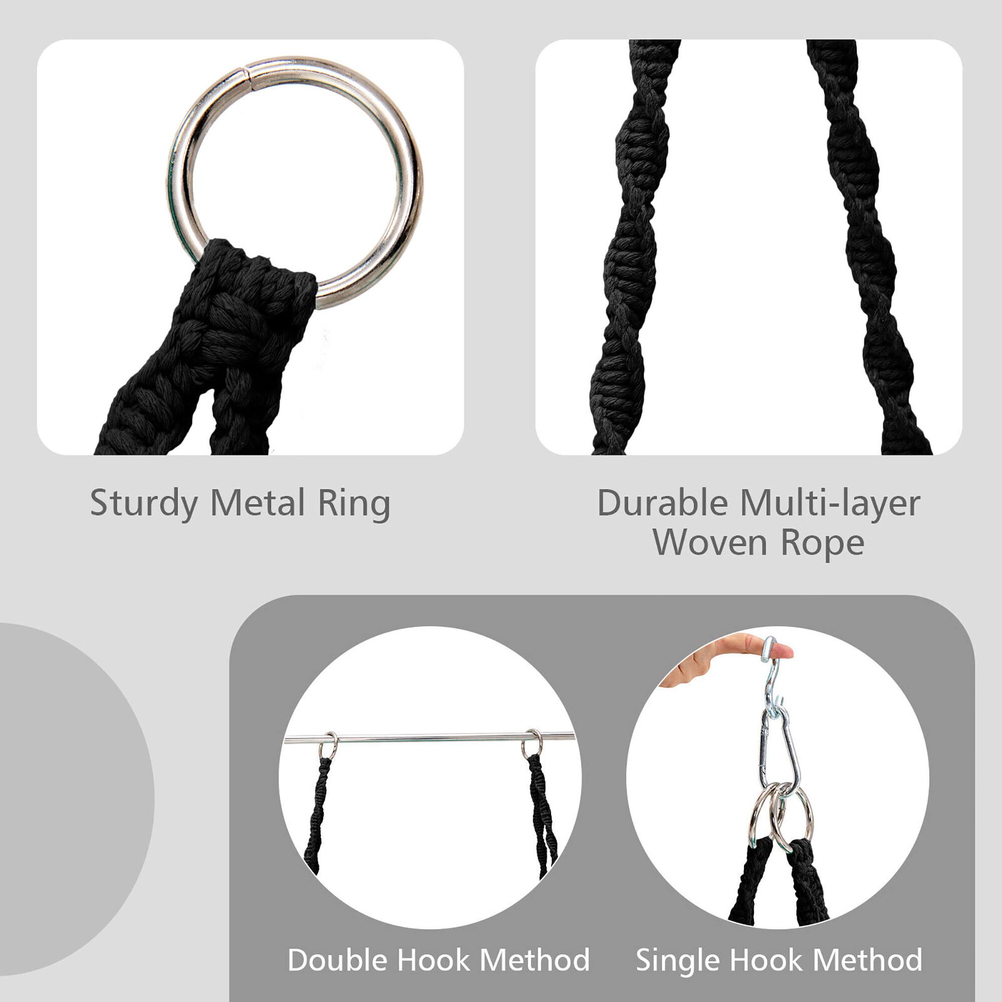 Sturdy Metal Ring  
Durable Multi-layer Woven Rope  
Double Hook Method  
Single Hook Method