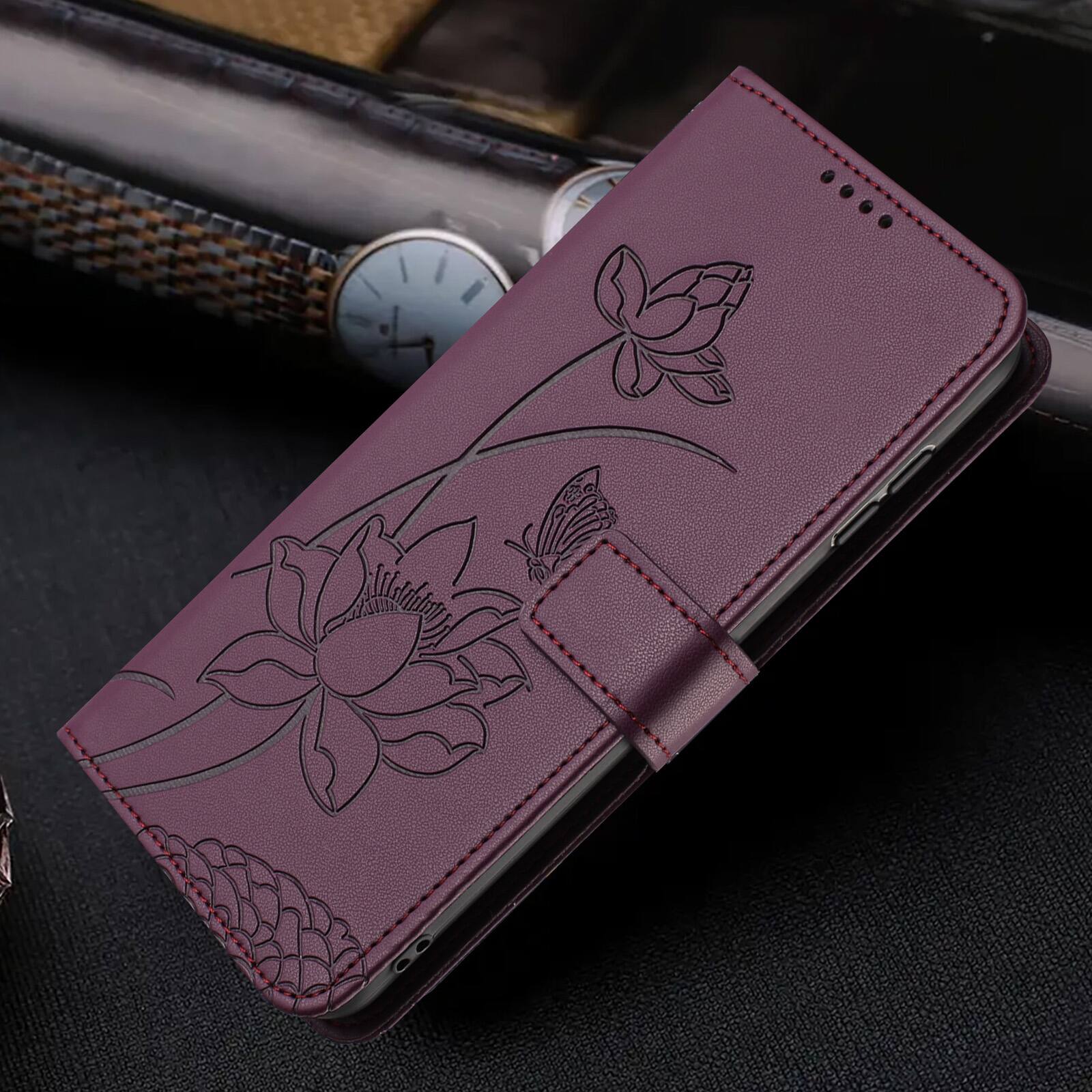 Alt View 2. Dteck - Shockproof Wallet Case for Motorola G 5G (2025) with Detachable Wrist Strap, Protective PU Leather Folio Stand Cover - Winered.