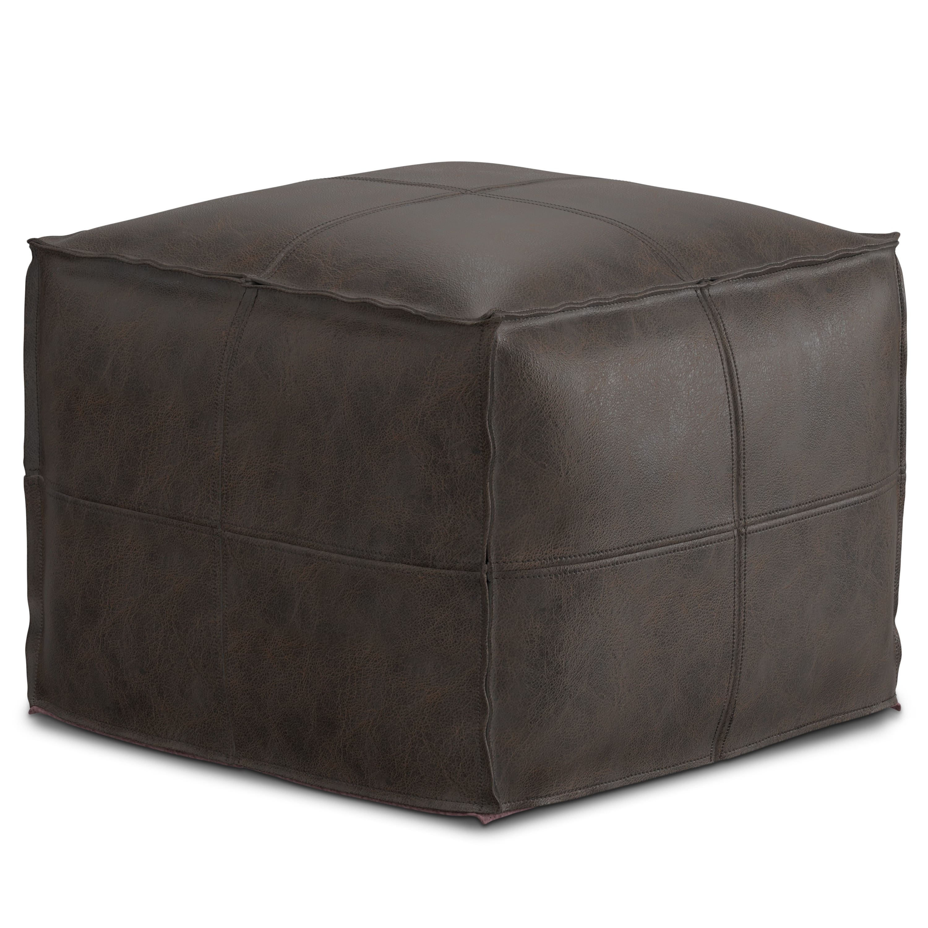 Simpli Home - Sheffield Boho Square Pouf Leather - Distressed Dark Brown