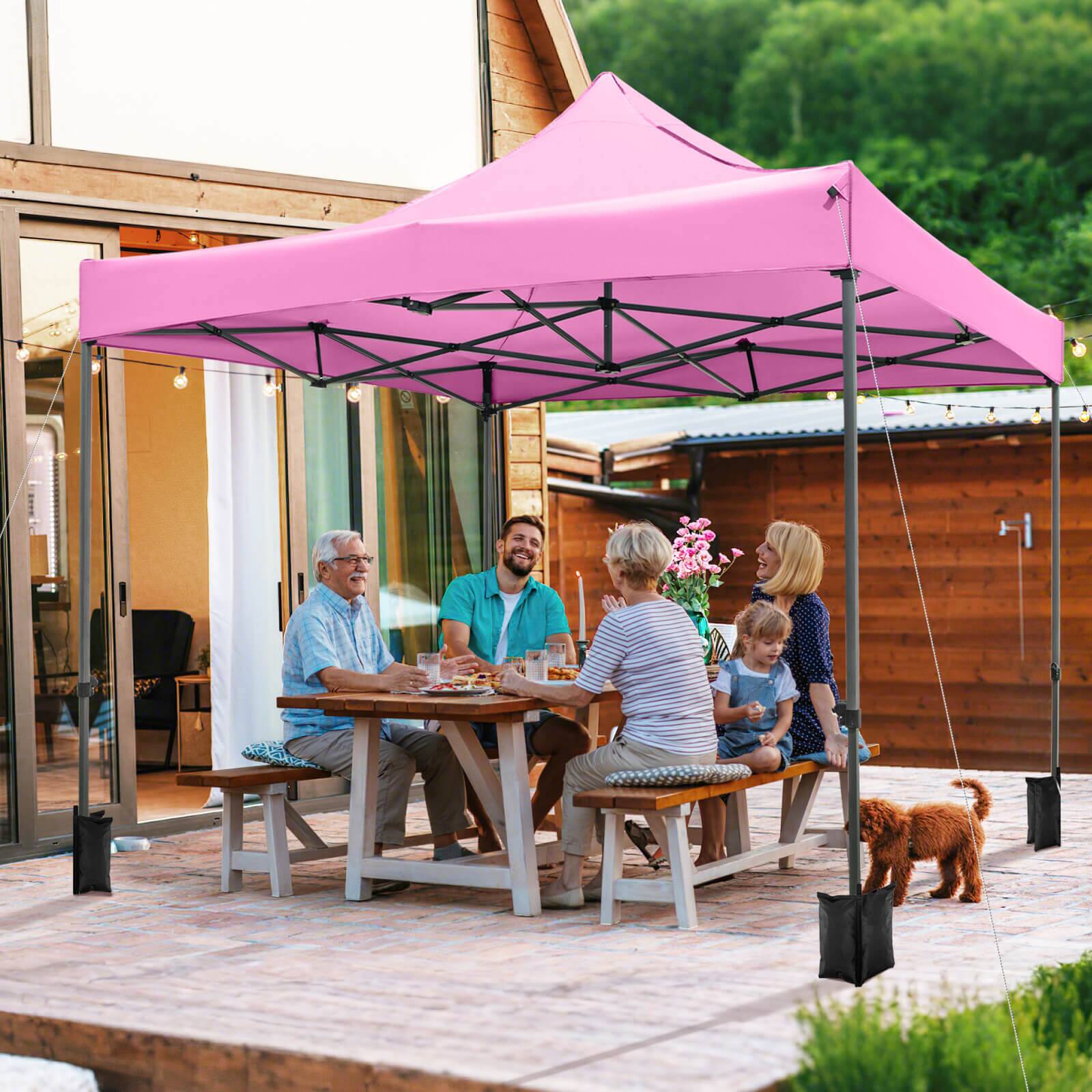 Alt View 3. Costway - Costway 10 x 10 FT Outdoor Pop up Canopy Tent with Wheeled Bag, 4 Sandbags, Stake & Ropes - Pink.