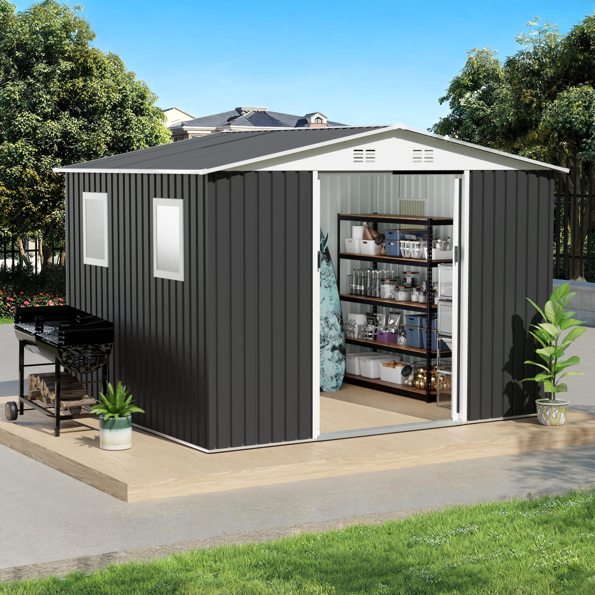 Alt View 3. Loheer - Loheer 10x8 Metal Shed Outdoor Storage Shed with Sliding Doors and Windows.
