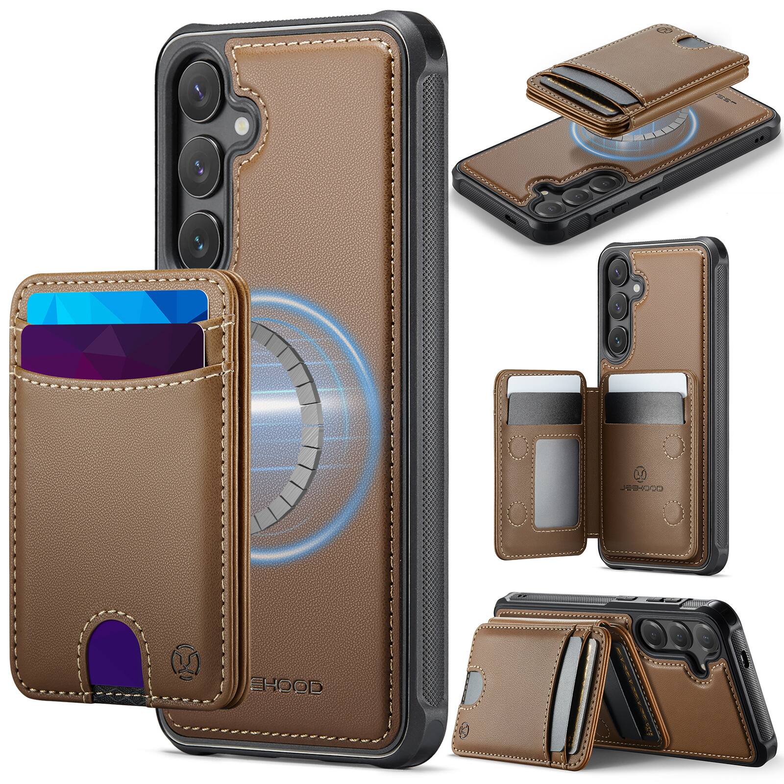 Dteck - Magnetic Case For Samsung Galaxy A17 5G Detachable Wallet Card Holder Leather Shockproof Cover - Brown
