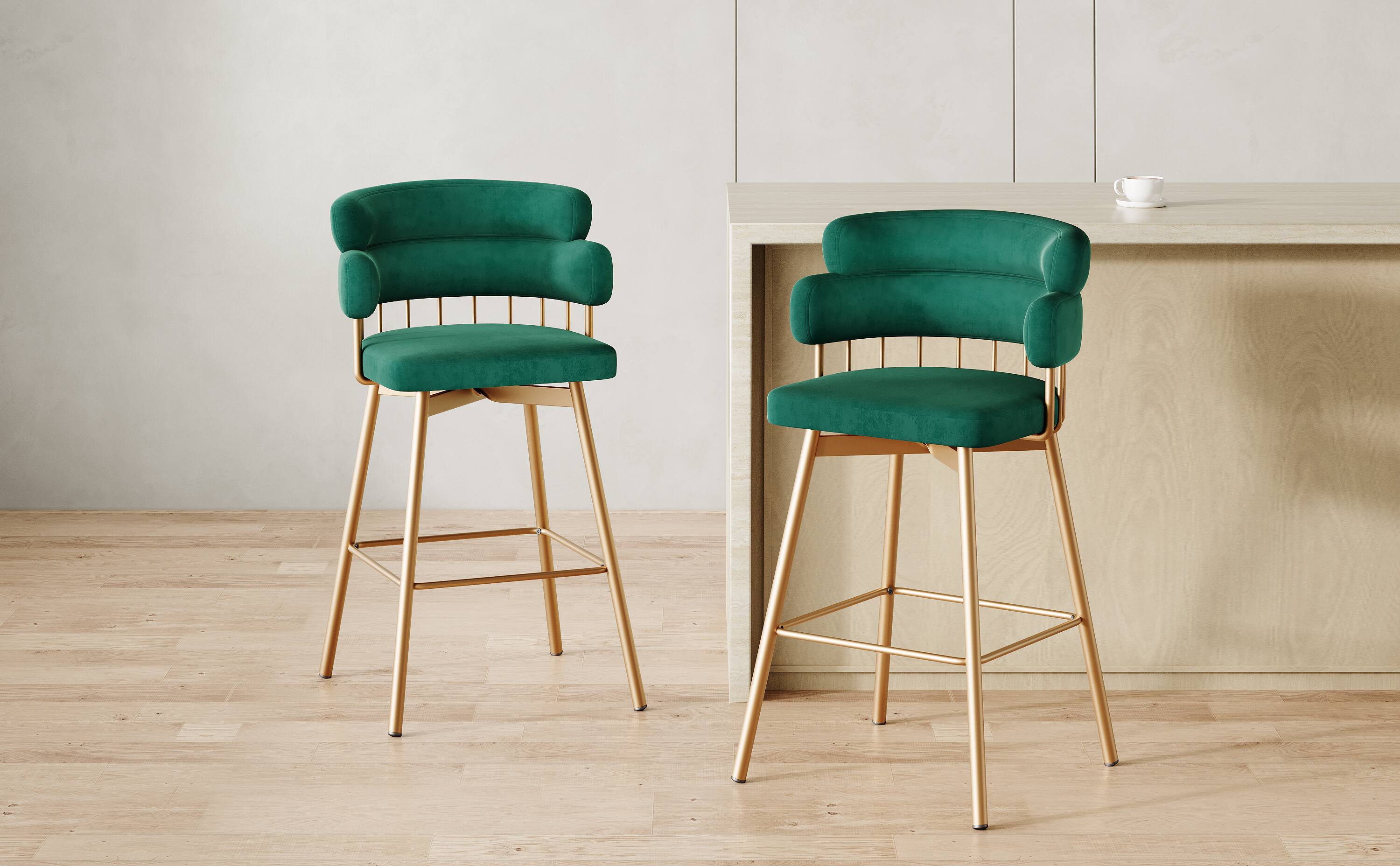 Angle. APRILSOUL - 26 Counter Height Bar Stools Set of 2 180 Swivel Upholstered Backs Metal Legs Kitchen Island Green - Green.