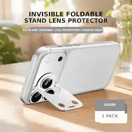 Dteck - Metal Camera Lens Protector for Apple iPhone 17 Pro, Temepred Glass Lens Cover, Invisible Kickstand - Silver