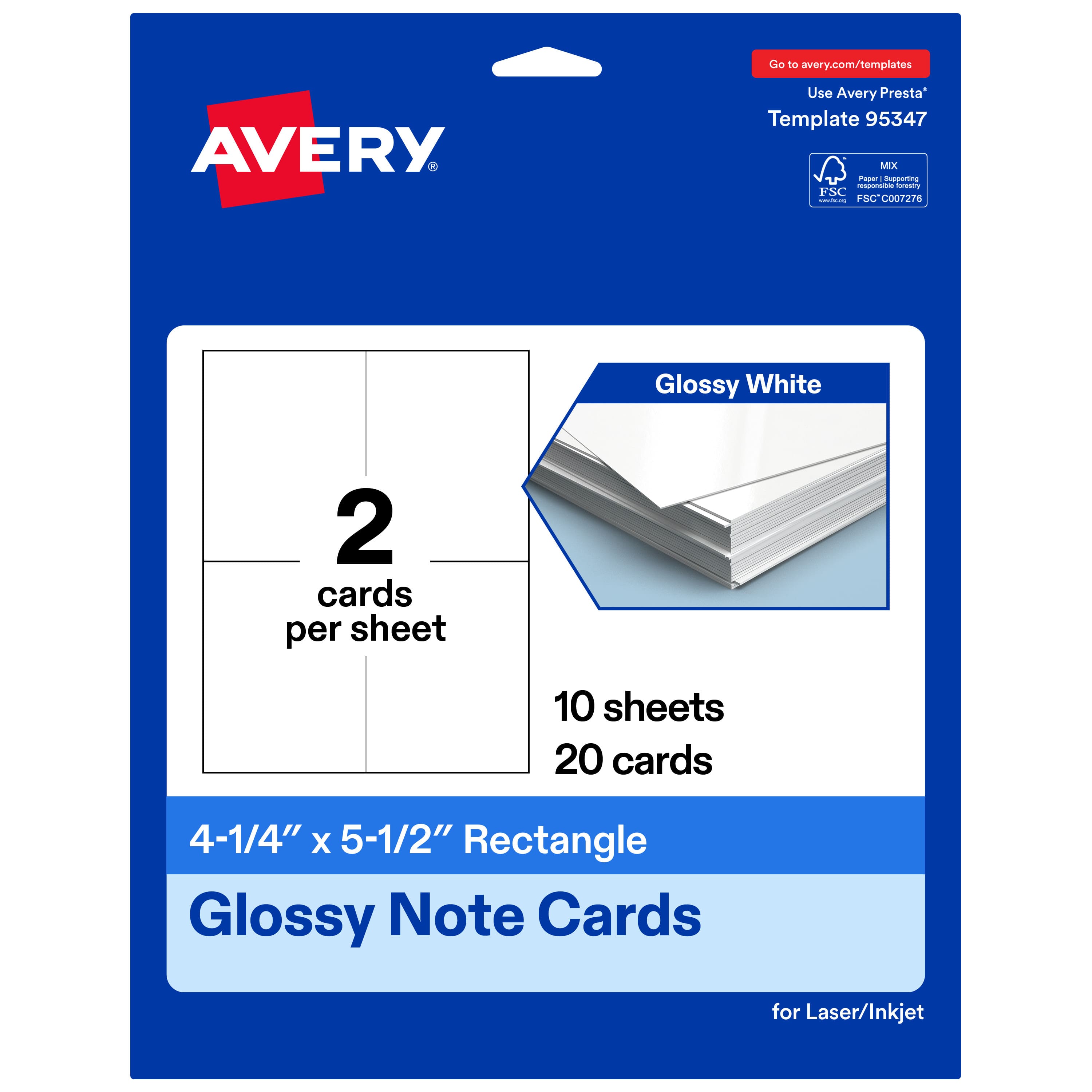 Avery - Printable Note Cards, 4.25" x 5.5", Glossy 20ct - White