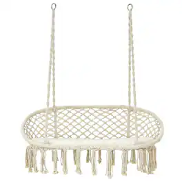 Costway - 2 Person Hanging Hammock Chair with Cushion Macrame Swing 330 lbs Capacity - Beige