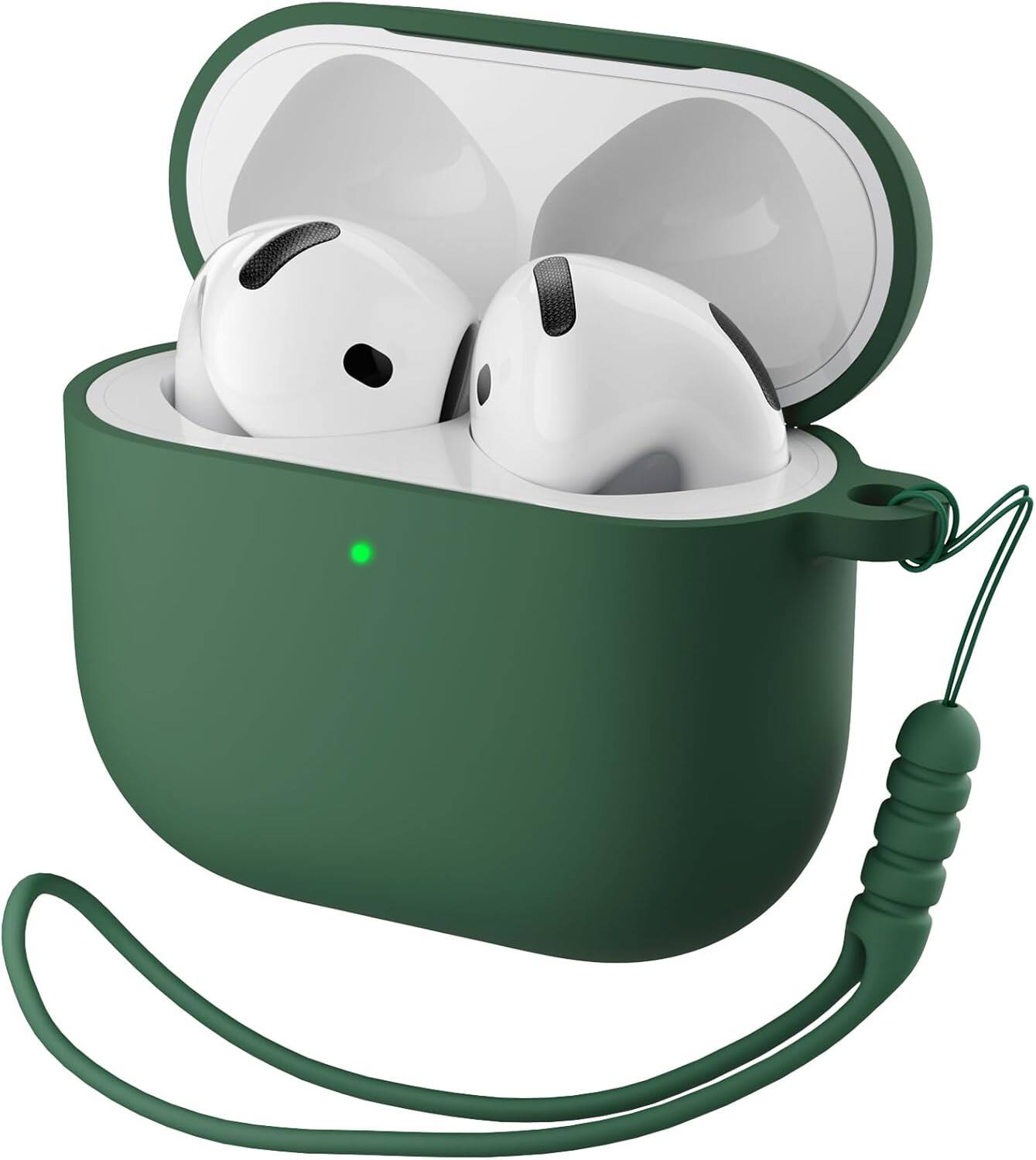 Front. Ornarto - ORNARTO for AirPods 4th Generation Case(2024), Soft Silicone Full Protective Cover with LED Visible - Green - Green.