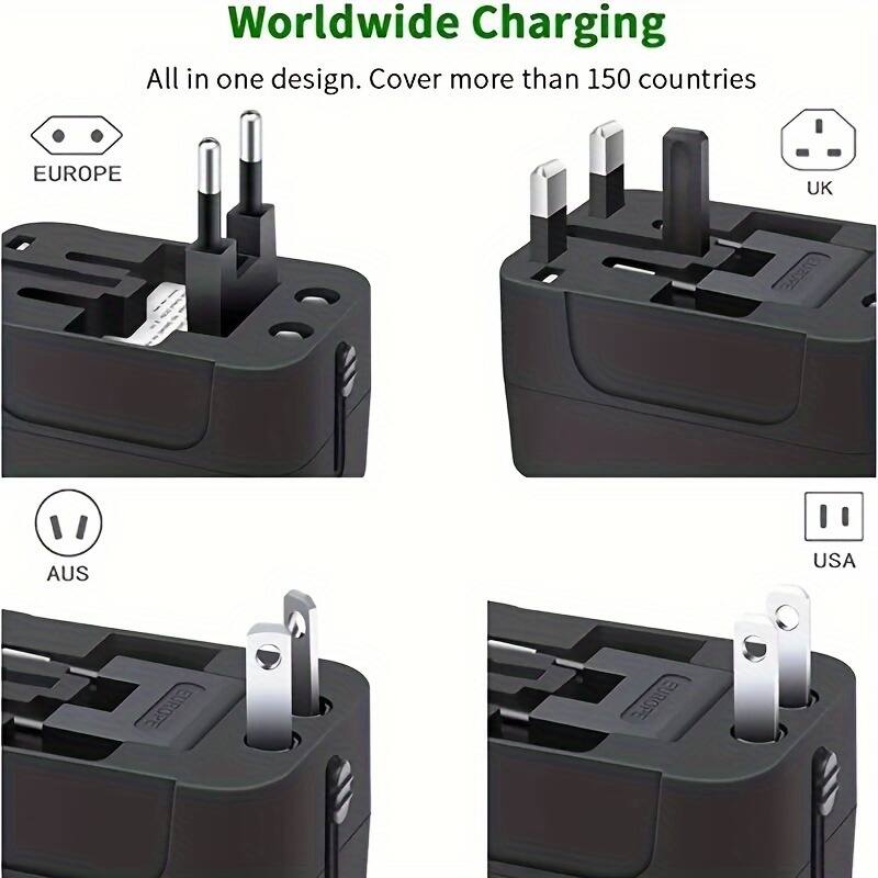 Worldwide Charging  
All in one design. Cover more than 150 countries  

EUROPE  
UK  
AUS  
USA
