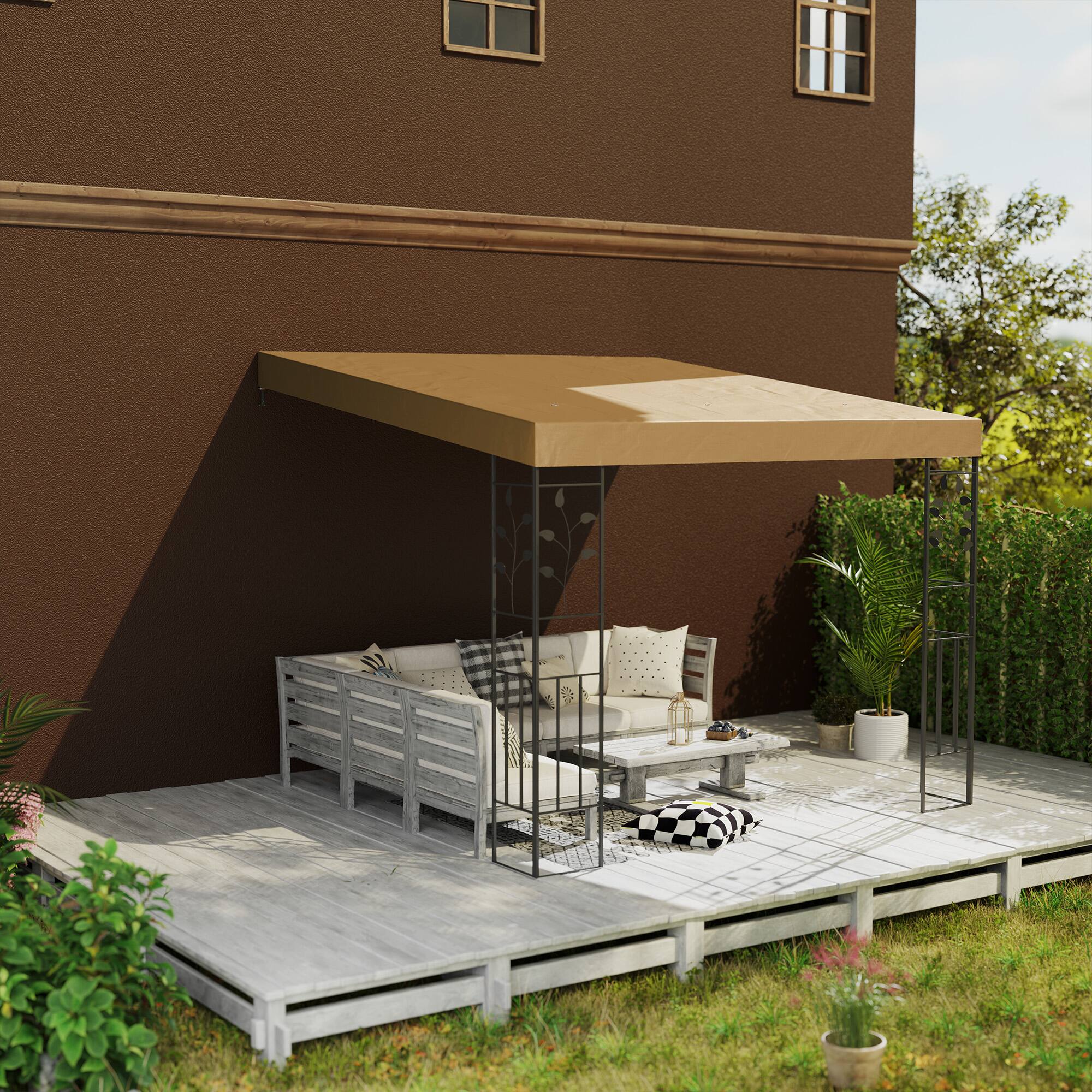 Alt View 5. Outsunny - 10' x 10' Outdoor Pergola Canopy, Metal Patio Canopy with Weather-Resistant Fabric and Drainage Holes - Coffee.