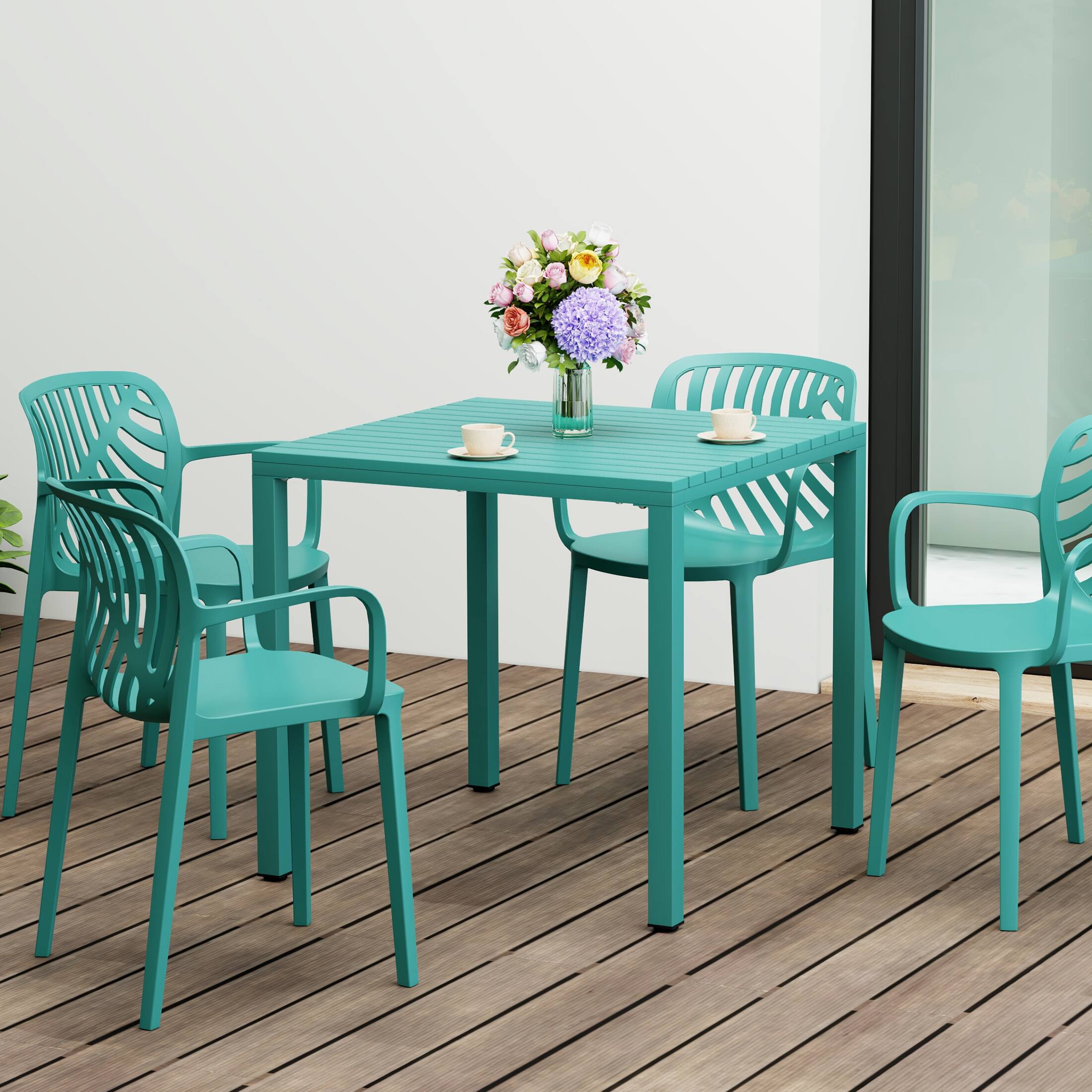 Angle. WestinTrends - WestinTrends Playa 31.5" Iron Metal Frame Outdoor Square Patio Dining Table - Turquoise.