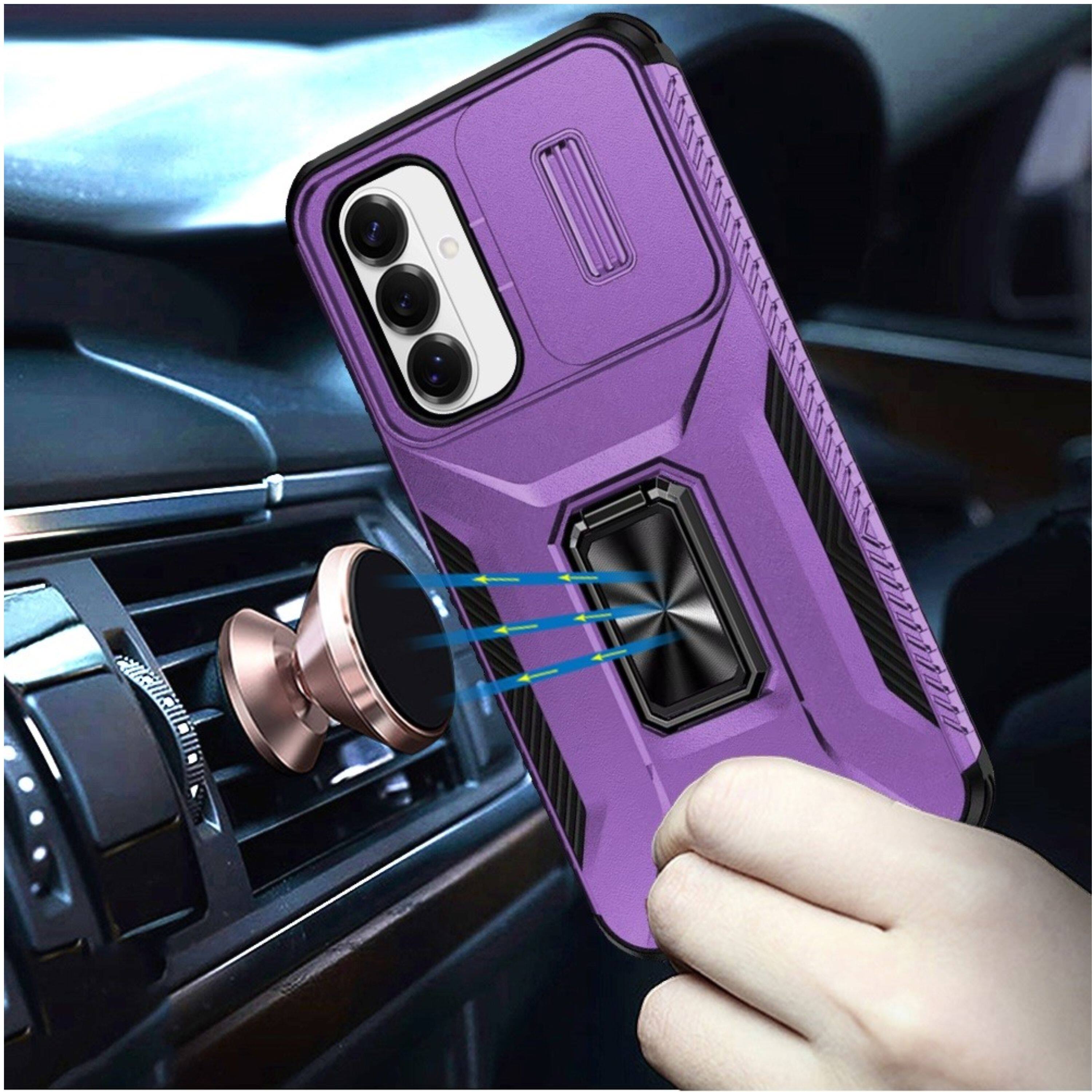 Angle. Kitcheniva - Rugged Complete Protection Magnetic Stand Case With Tempered Glass For Samsung S26 FE Purple - Purple.