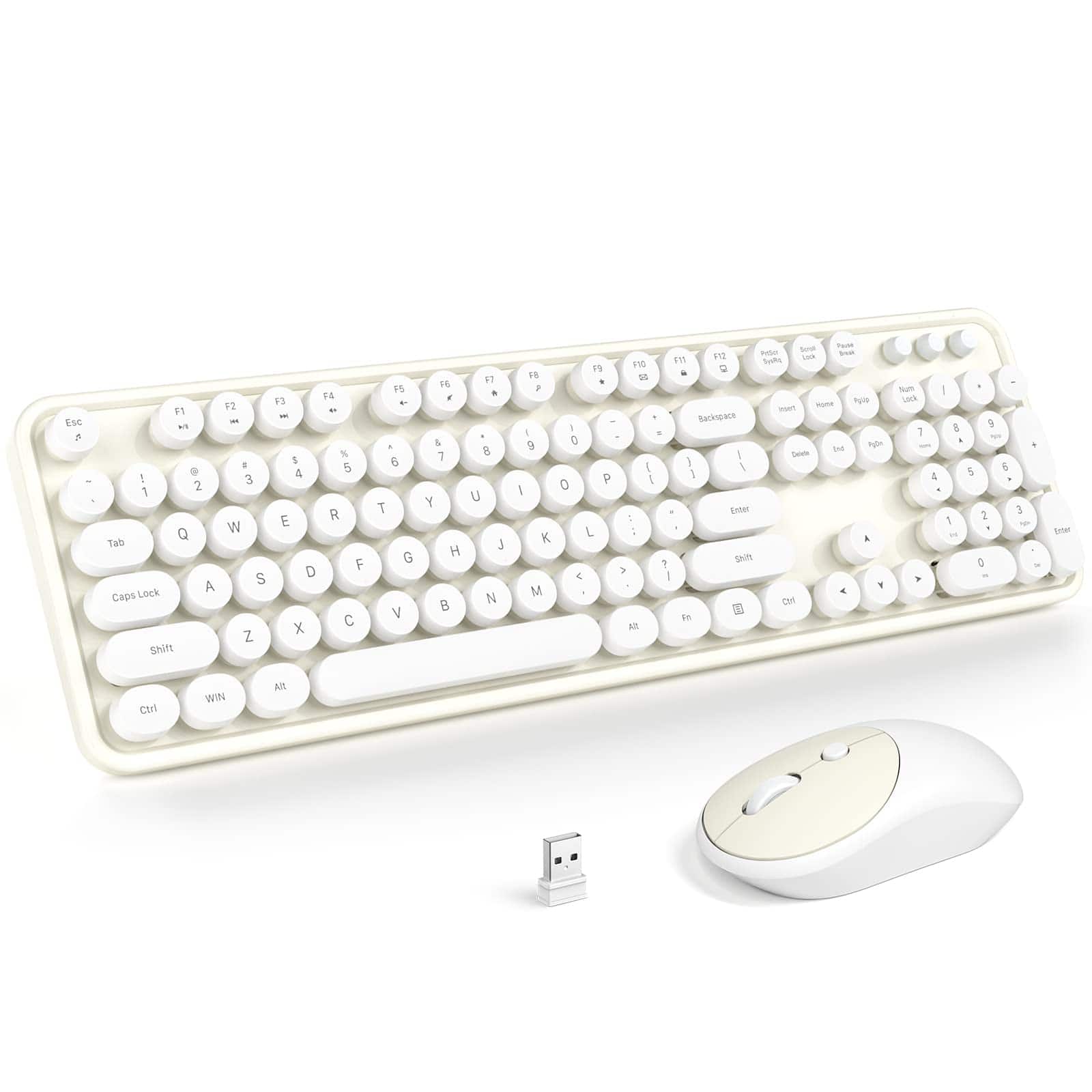 Reds Spade - And Mouse Typewriter Full Size With Number Pad 2 In 1 Connected For Windows 7 8 10 Laptop Desktop Pc Computer - Off-White
