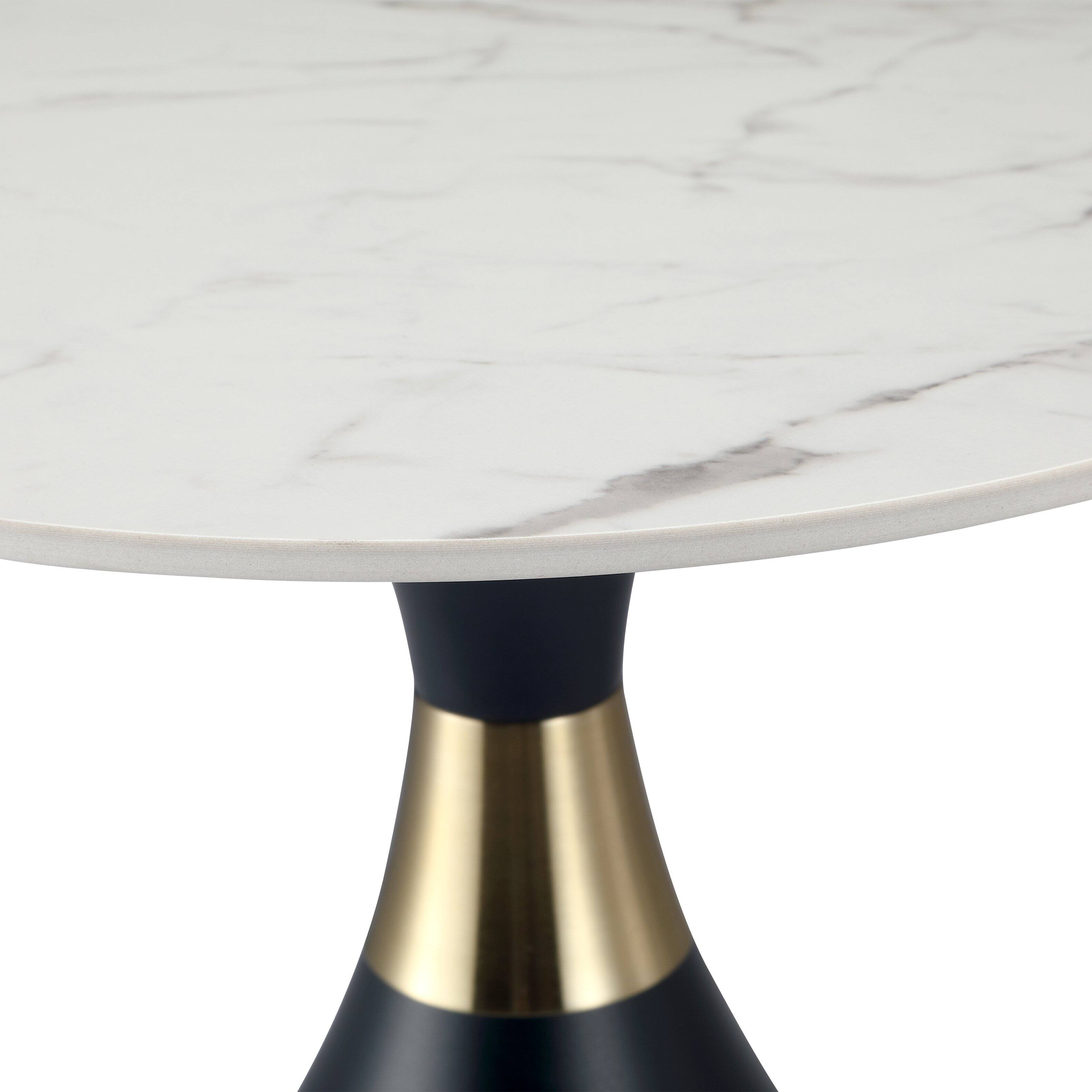Alt View 8. LeisureMod - Bento Round Sintered Stone Side Table with Pedestal Steel Base for Home/Office - Black.