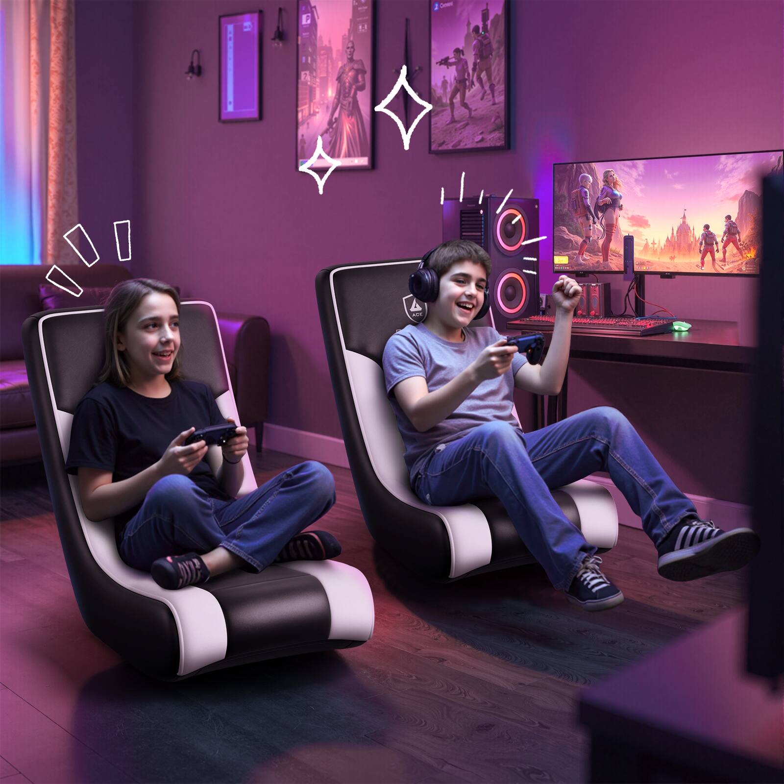 Alt View 2. GTPlayer - Floor Rocker Gaming Chair Ultra Lightweight Ergonomic Floor Rocking Game Seat for Gaming and Lounging - White.