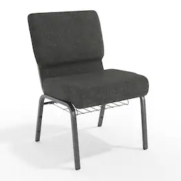 Emma + Oliver - 21"W Church/Reception Guest Chair with Communion Cup Book Rack - Dark Gray Fabric/Silver Vein Frame