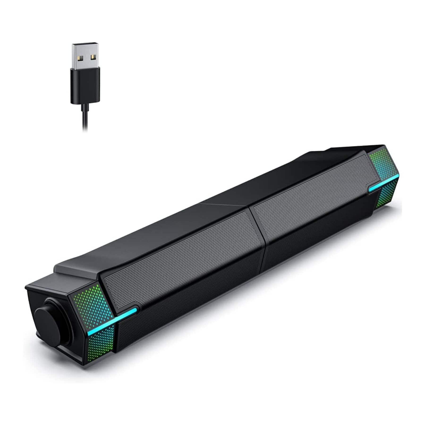 Dazzed Corner - Bluetooth Computer Speakers, USB-Powered Gaming Sound Bar with RGB Lighting - Black