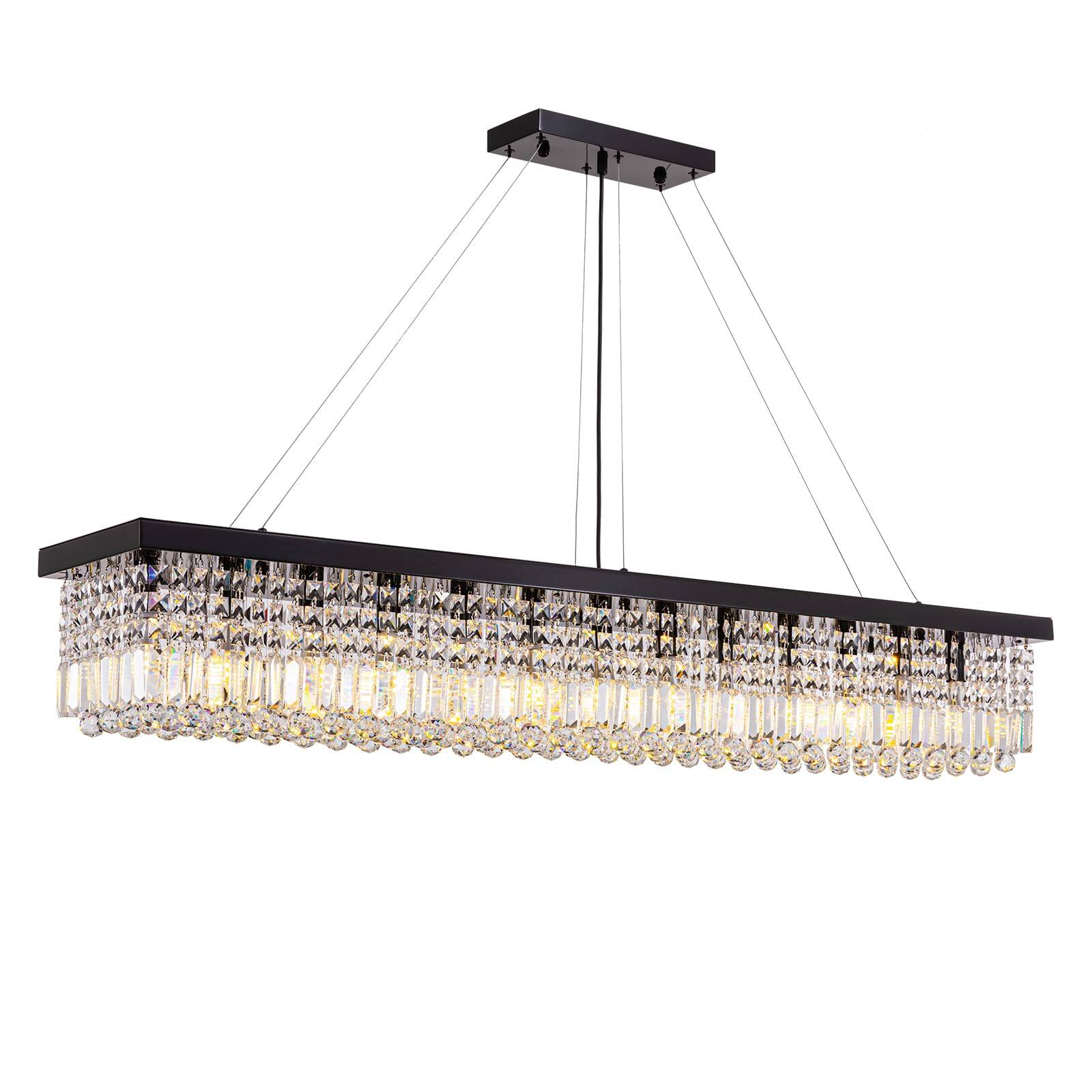 Alt View 10. Siljoy - 39.4" 8-Light Black Rectangular K9 Crystal Pendant, Adjustable Kitchen Island Chandelier for Dining Entryway - Black.