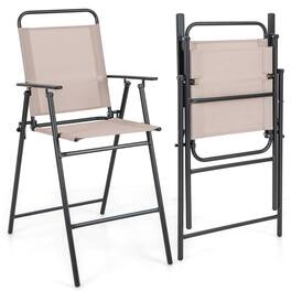 Costway - 2PCS Patio Folding Bar-height Chairs with Armrests Quick-drying Seat Backyard - Beige