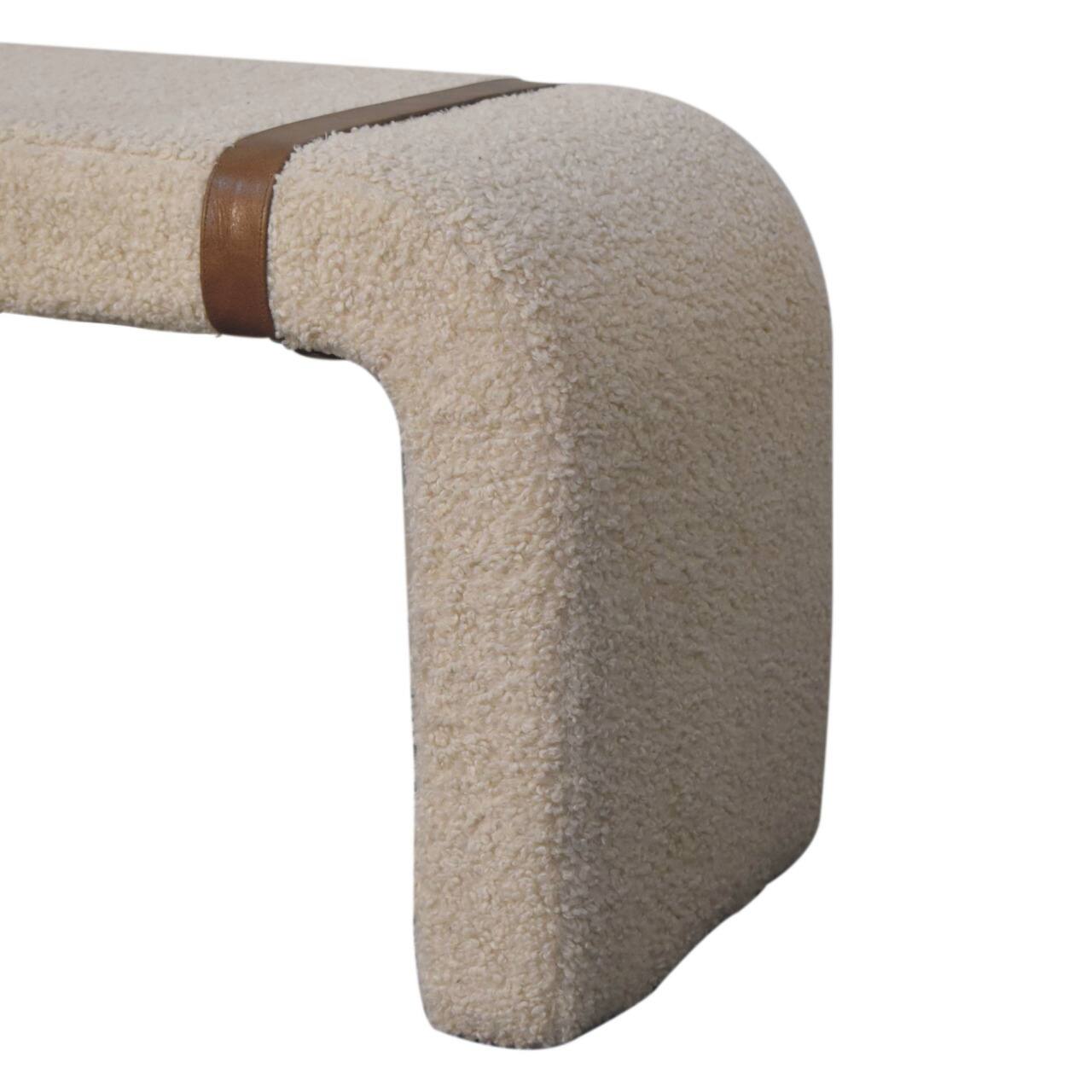 Alt View 6. Artisan Furniture - Artisan Furniture Solid Wood Boucle Leather Strap Bench - Cream.