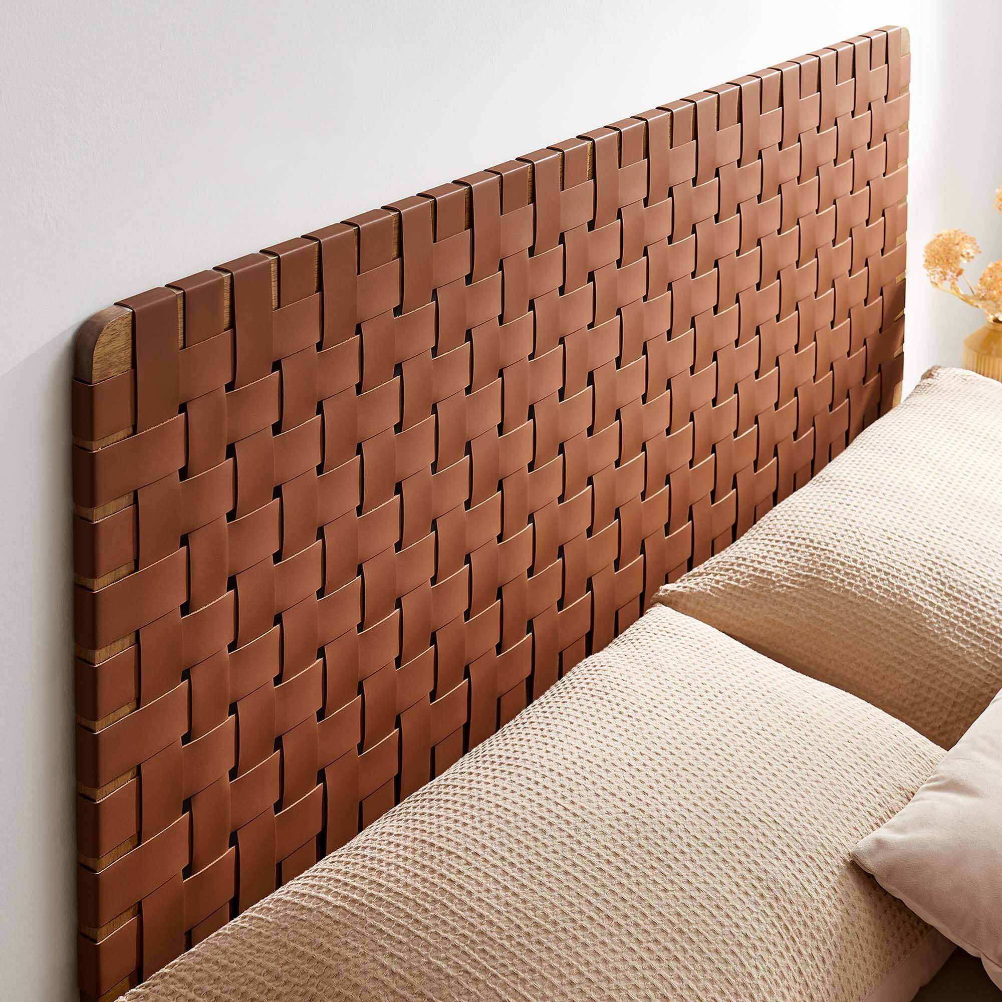 Alt View 3. Modway - Sparta Weave Wall-Mount Vegan Leather Queen Headboard by Modway - Brown.