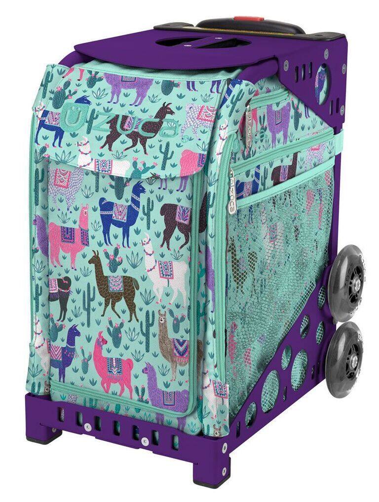 Front. Zuca - Zuca Llama Rama Sport Insert Bag and Purple Frame with Flashing Wheels - Purple.