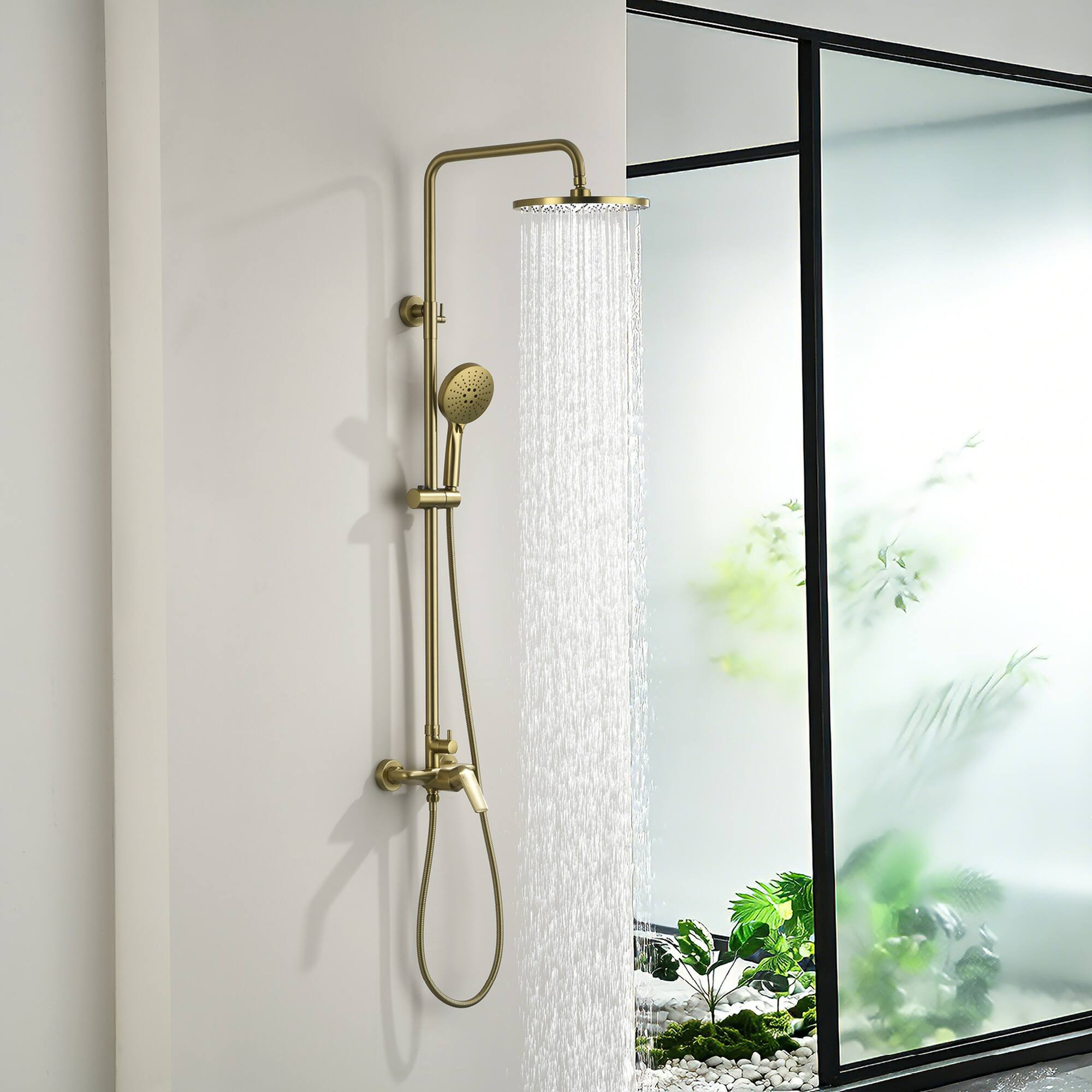 Alt View 4. Boyel Living - Brushed Gold Shower Set Brass SUS304 2-Function 10-Inch ABS Top Spray 3-Function Handheld cUPC - Brushed Gold.