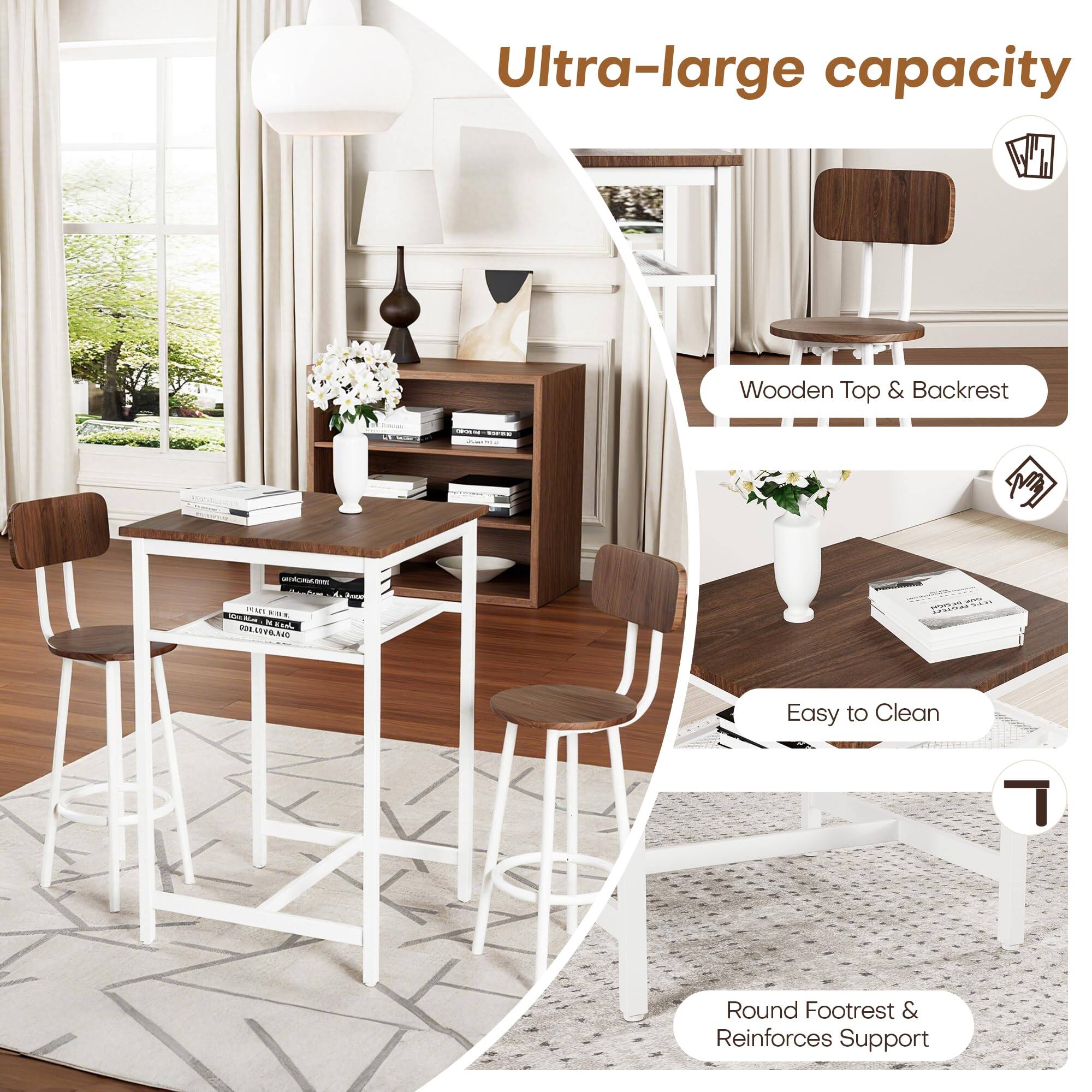 Ultra-large capacity

Wooden Top & Backrest

Easy to Clean

Round Footrest & Reinforces Support