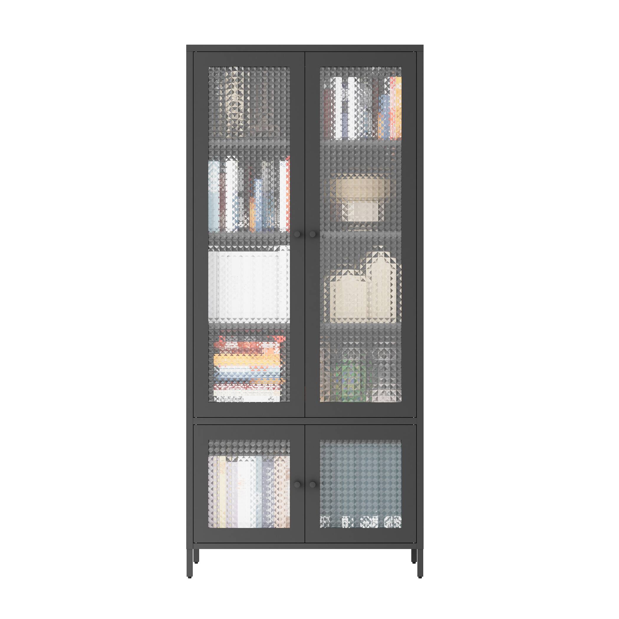 Alt View 2. GOODSILO - Large Metal & Glass Display Cabinet - 4 Doors, 5 Shelves, Black - Black.