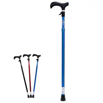 Front. iLIVING - One-Touch Walking Cane for Men & Women, IntuiTrigger One-Hand Adjust, Lightweight, Adjustable, Balance and Rehab - Blue.