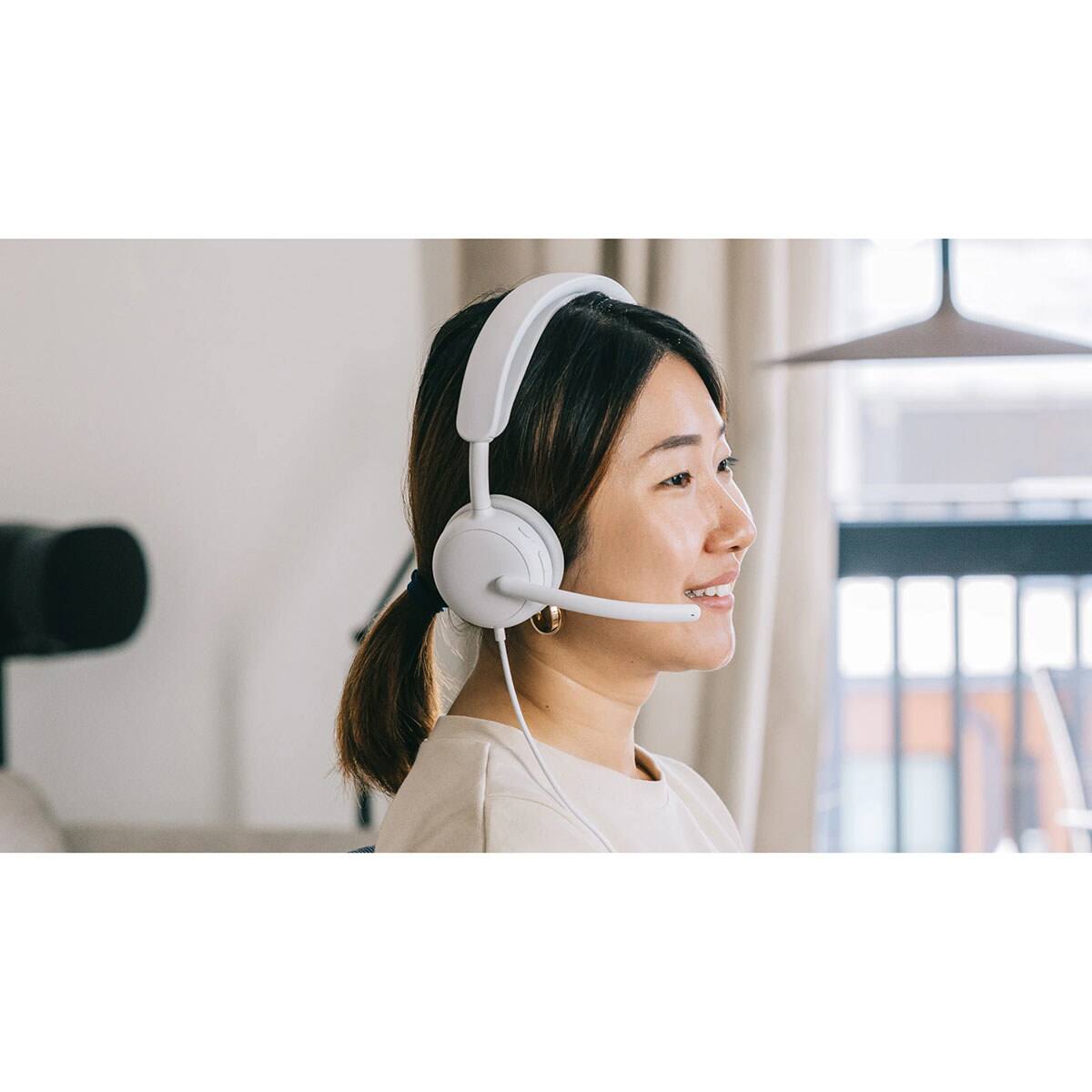 Alt View 5. Logitech - Logitech Zone Wired 2 Active Noise Cancelling Closed-Back On-Ear Stereo Headset, Off-White - White.