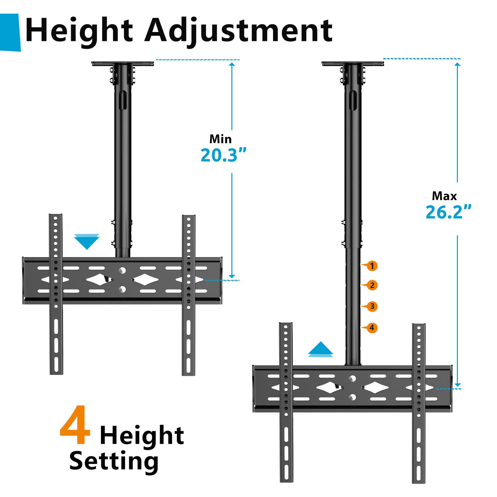 Height Adjustment

Min 20.3"  
Max 26.2"

4 Height Setting