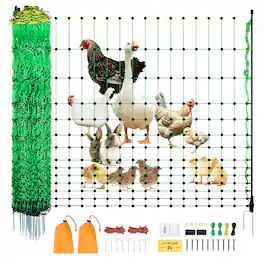 VEVOR - Electric Fence Netting, 48" H x 100' L, PE Net Fencing Kit with Posts & Double-Spiked Stakes, Utility Portable Mesh - Green