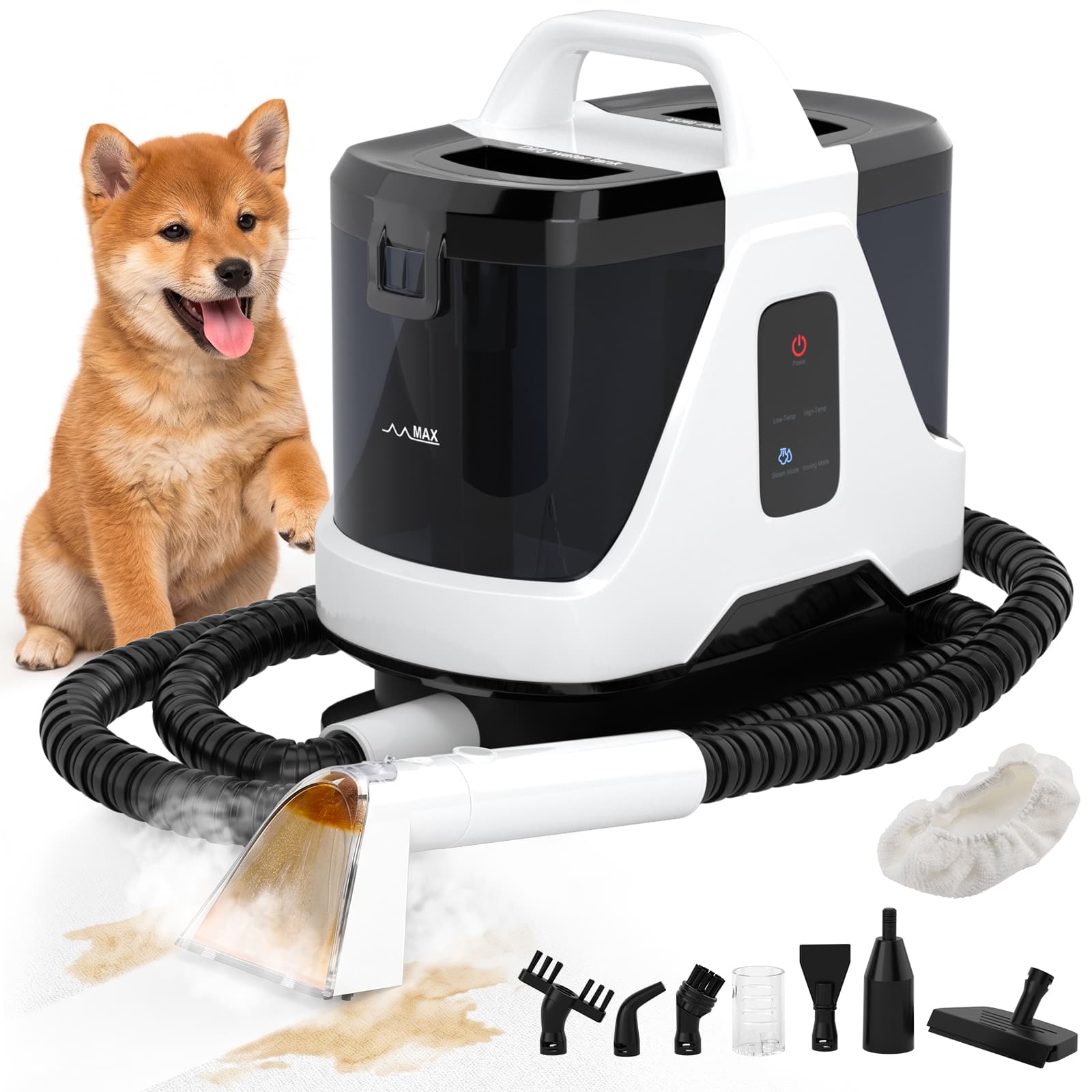 Topteng - 1700W Portable Carpet Cleaner - 16KPa Suction, Dual Tank, 30s Heat Up for Upholstery & Home Deep Cleaning - White