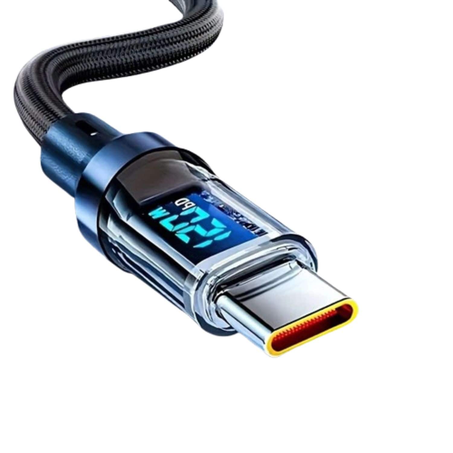 Front. Stock Preferred - 120W 6A USB-A to Type-C Fast Charging & Data Cable with LCD Display – Nylon Braided (1pc).