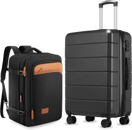 LUGGEX - 20" Carry-On Luggage & Travel Tote Bag Set, Expandable Hardside Suitcase with Spinner Wheels & TSA Lock - H1 - Black