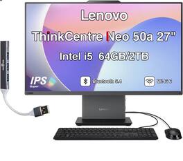 Lenovo - Upgraded - ThinkCentre Neo 50a All-in-One 27 FHD Display (i5-13420H, 64GB, 2TB SSD, Intel UHD, Win 11 Pro) w/USB Hub - Eclipse Black