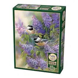 Outset Media - Outset Media: 1000 Piece Puzzle: Chickadees & Lilacs - Reference Poster Included