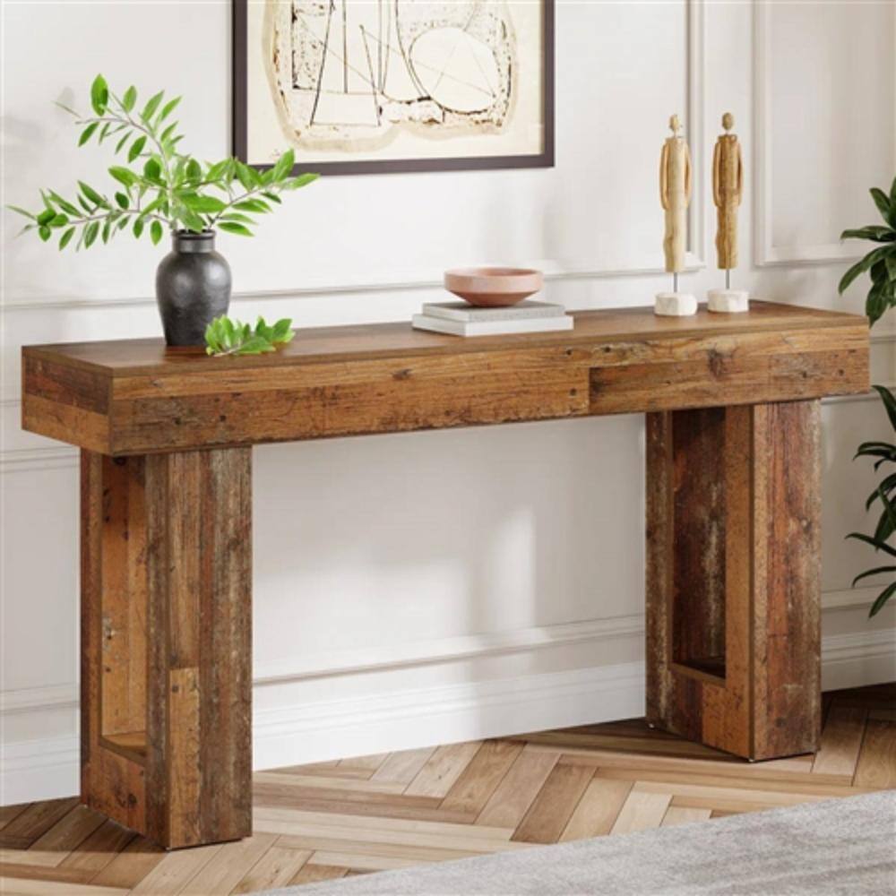 Angle. Hivvago - Modern Farmhouse 63-inch Entryway Console Sofa Table in Distressed Wood Finish - Rustic Brown.