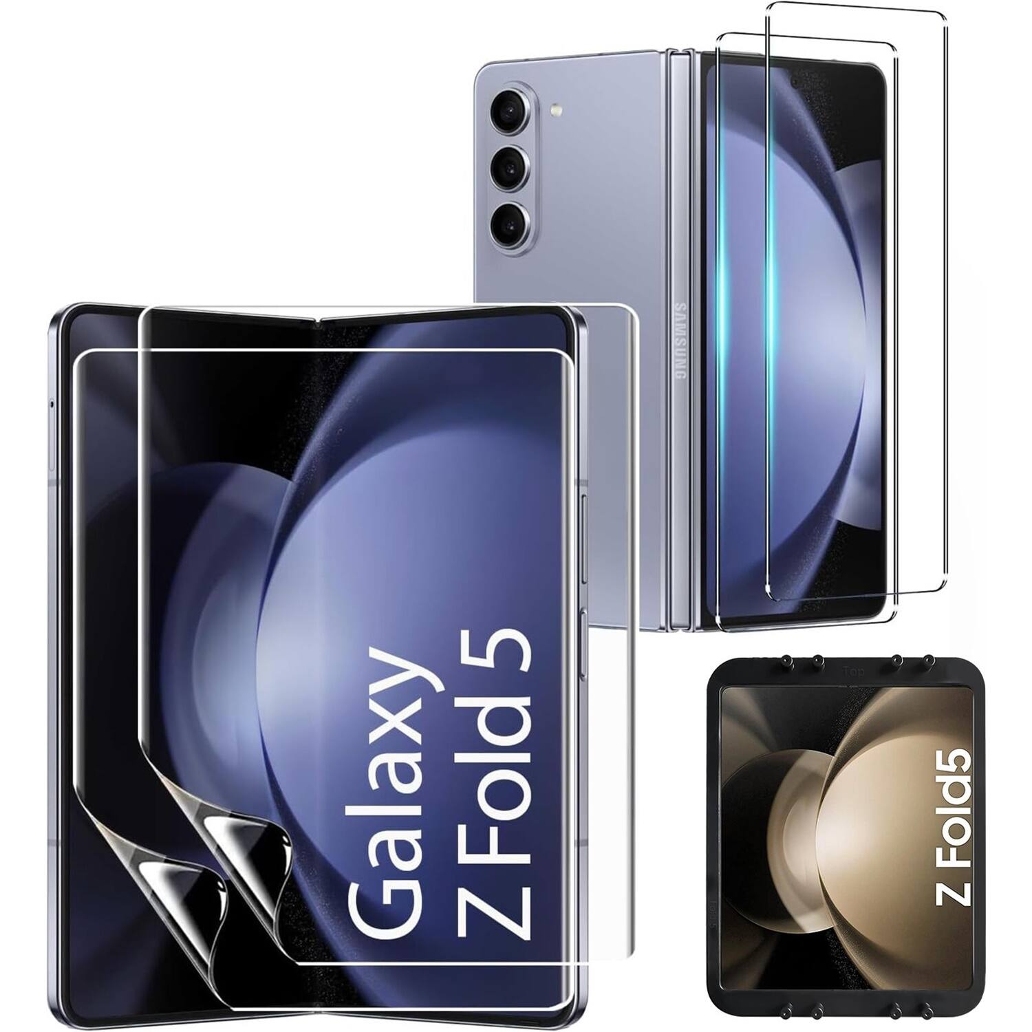 Alt View 11. SaharaCase - ZeroDamage Ultra Strong+ Tempered Glass + Film Screen Protector for Samsung Galaxy Z Fold5 (2-Pack) - Clear.