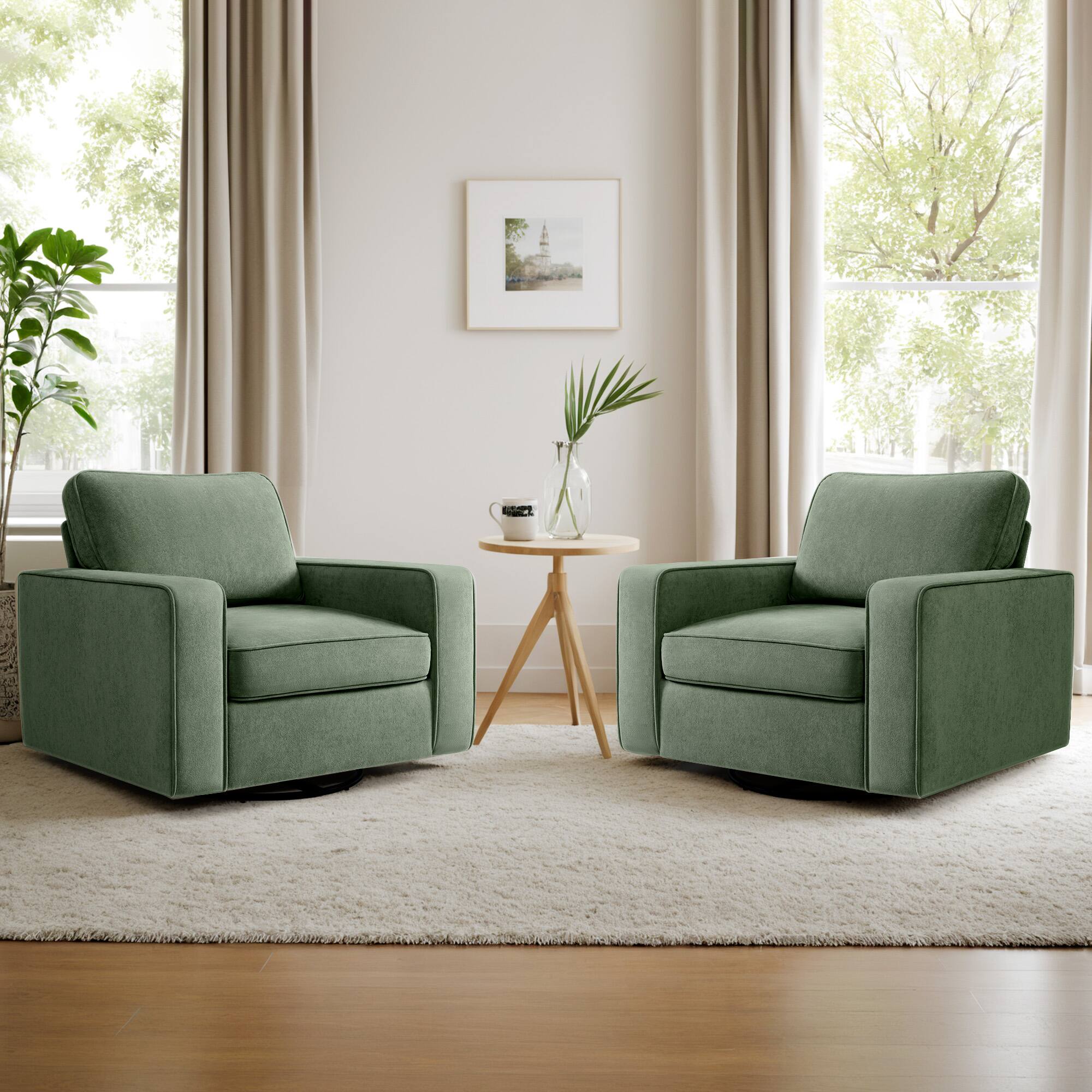 Alt View 6. Brick Attic - 36.2"Wide Swivel Accent Chair,360° Rotation Upholstered Comfortable Cushioned Seating, Pillowback Glider Rocking Chair - Green.