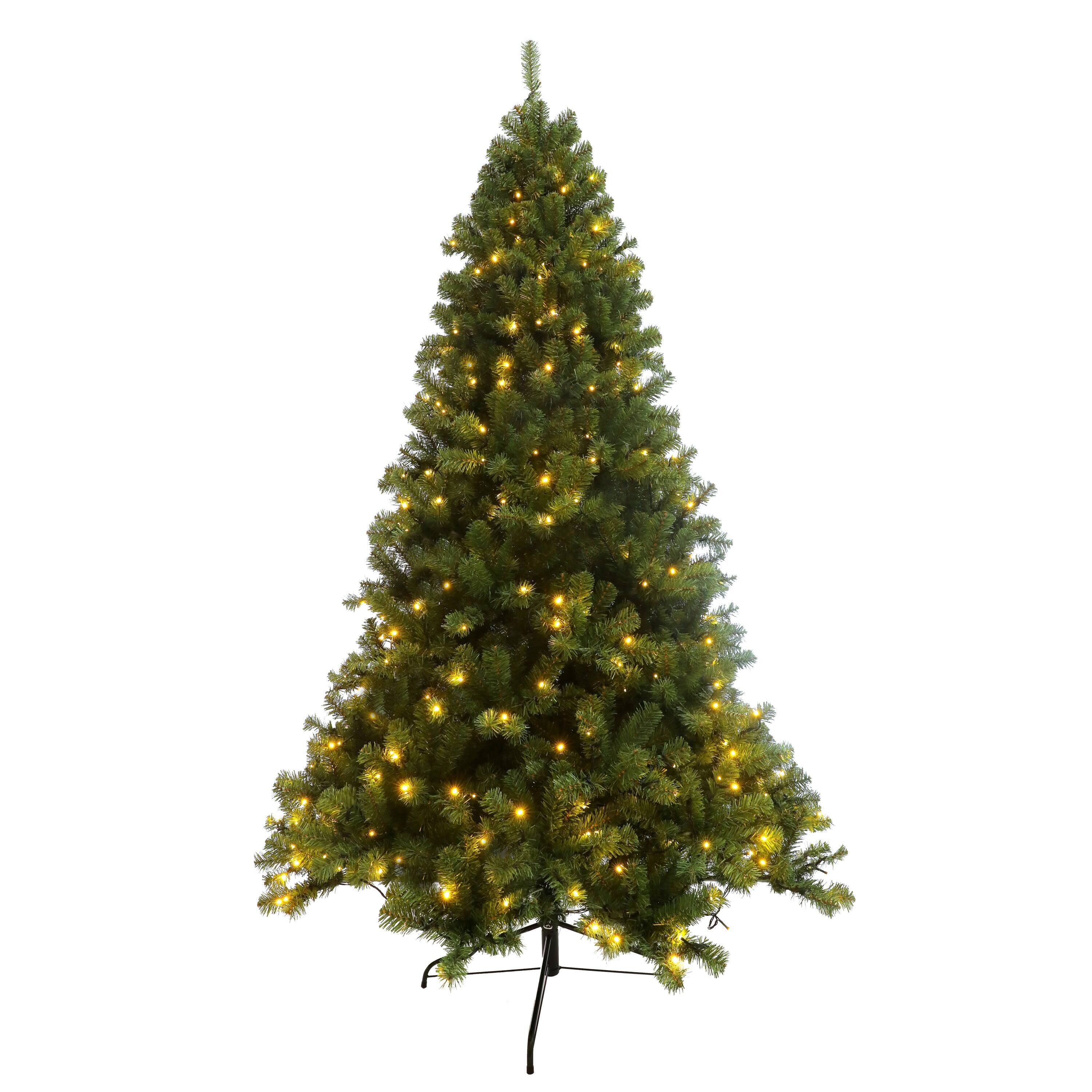 Back. BreeBe - Pre-lit Christmas Tree 7.5ft Artificial Hinged Xmas Tree with 400 Pre-strung Led Lights Foldable Stand - Green.