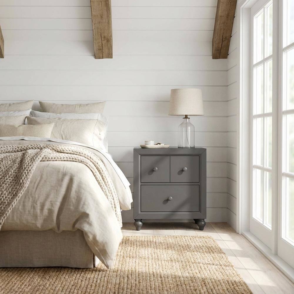 Alt View 2. Starlight Canyon Home - Dark Gray Nightstand with Melamine & Rubberwood Frame for Cozy Bedroom - Gray.