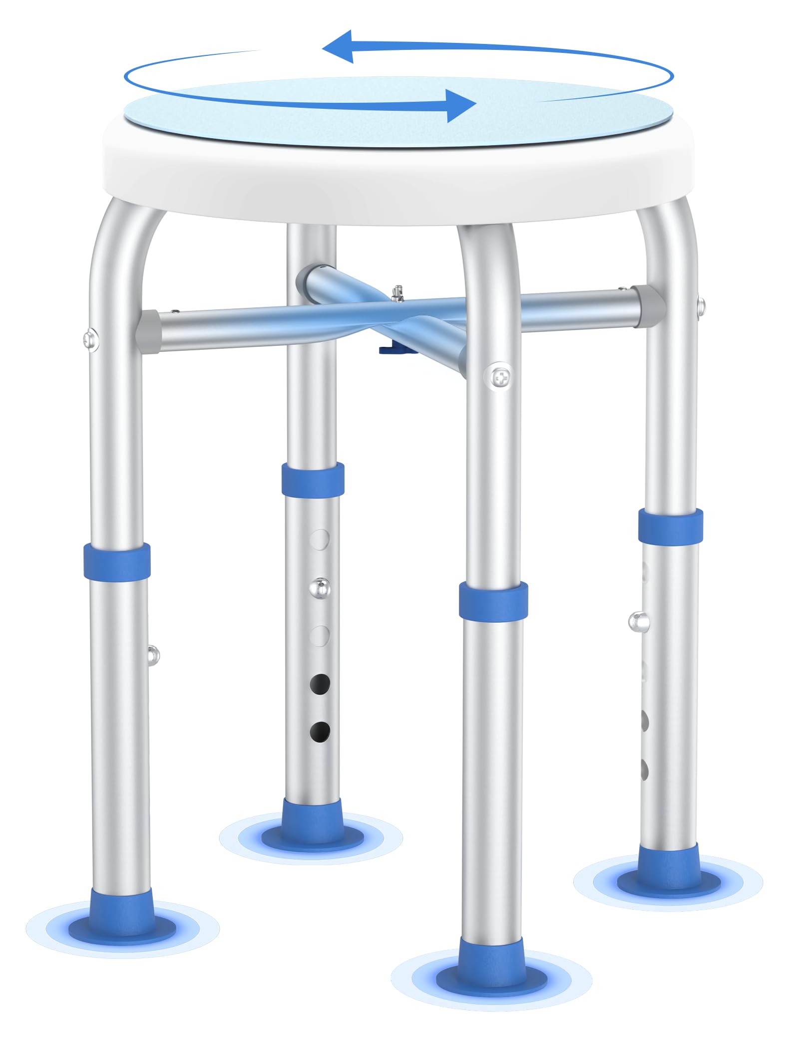 Front. JETRANSPORT - Shower Chair For Inside U-shaped Heavy Duty And Bottom Storage Tray 350lbs Stool With Arms Height Adjustable - Round Shower Chair.