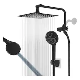 Dazzed Corner - "8" All Metal High Pressure Rainfall/Handheld Combo, 10-Spray, 11" Arm - Matte Black