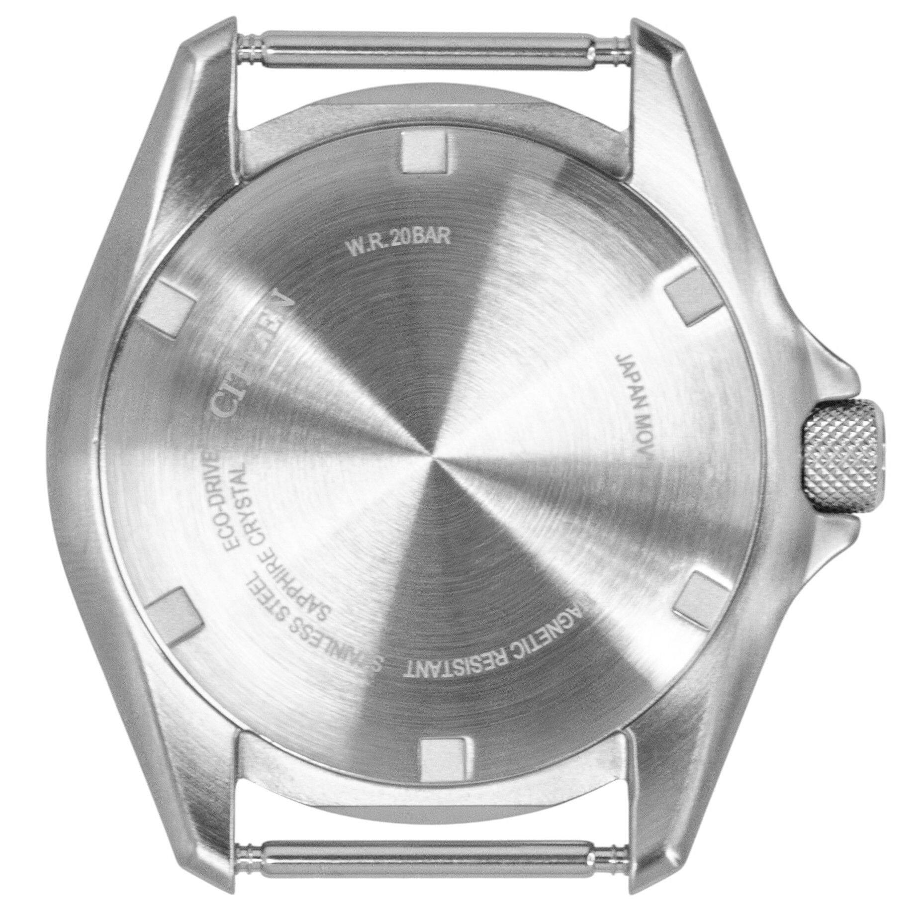 W.R. 20BAR  
CITIZEN  
JAPAN MOV  
ECO-DRIVE  
CRYSTAL  
SAPPHIRE  
STAINLESS  
MAGNETIC RESISTANT