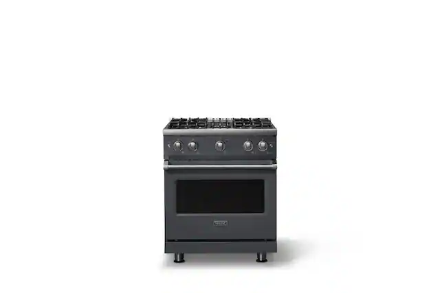 Front. Viking - Pro 5 Series 4.0 Cu. Ft. Freestanding Sealed 4 Burner Gas Convection Range - Cast Black - Cast Black.