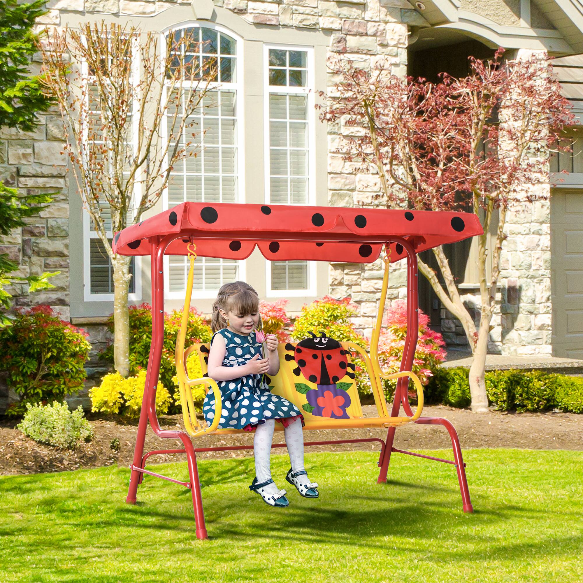Alt View 1. Outsunny - Patio Swing, Adjustable Canopy Swing Glider, Kids Outdoor Swing Chair with 2 Seats - Red.